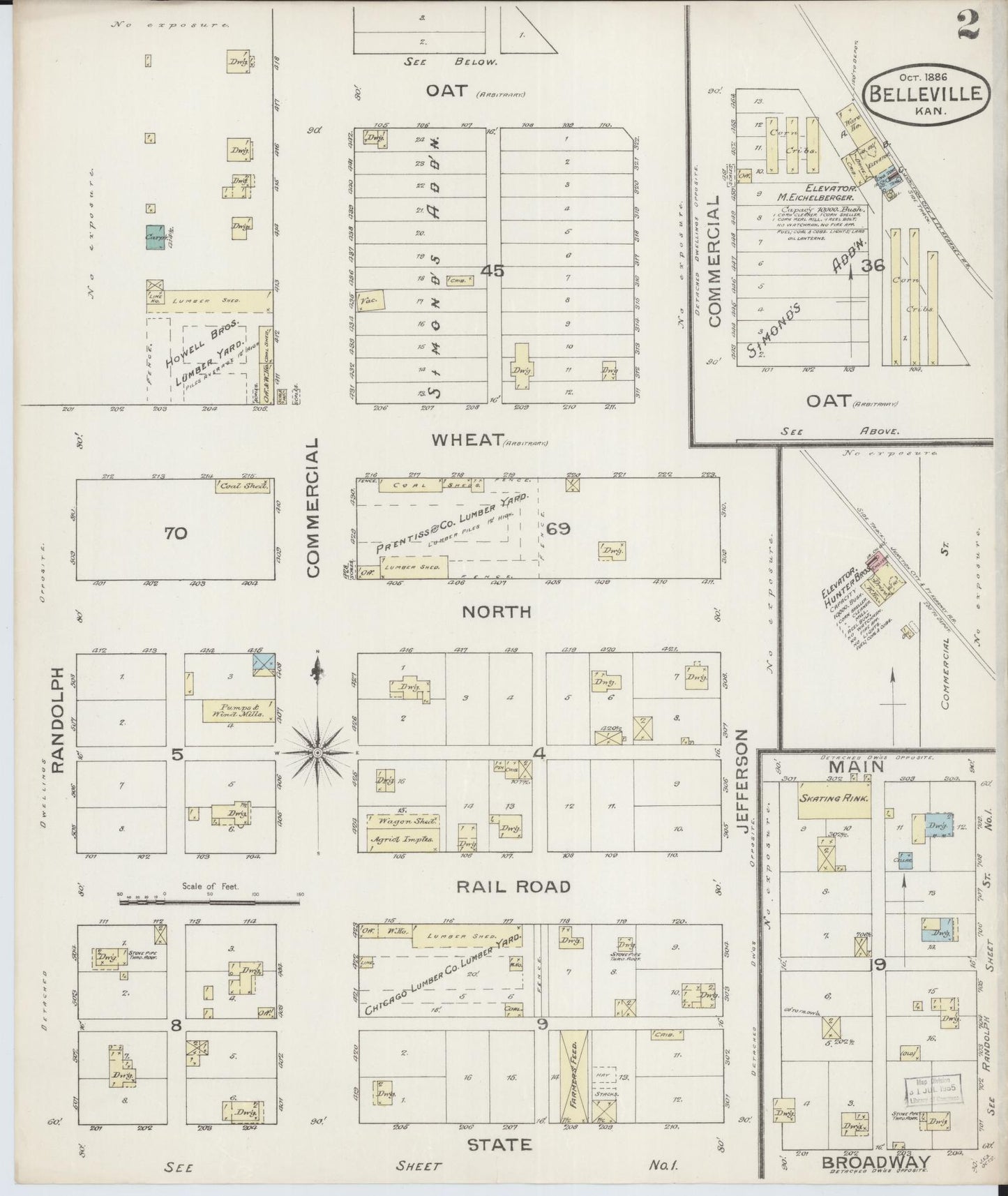 Sanborn Fire Insurance Map from Belleville, Republic County, Kansas (1886), Sheet #0002 - Complete Map Set gallery image, historic Sanborn map, vintage wall art, Kansas Kansas