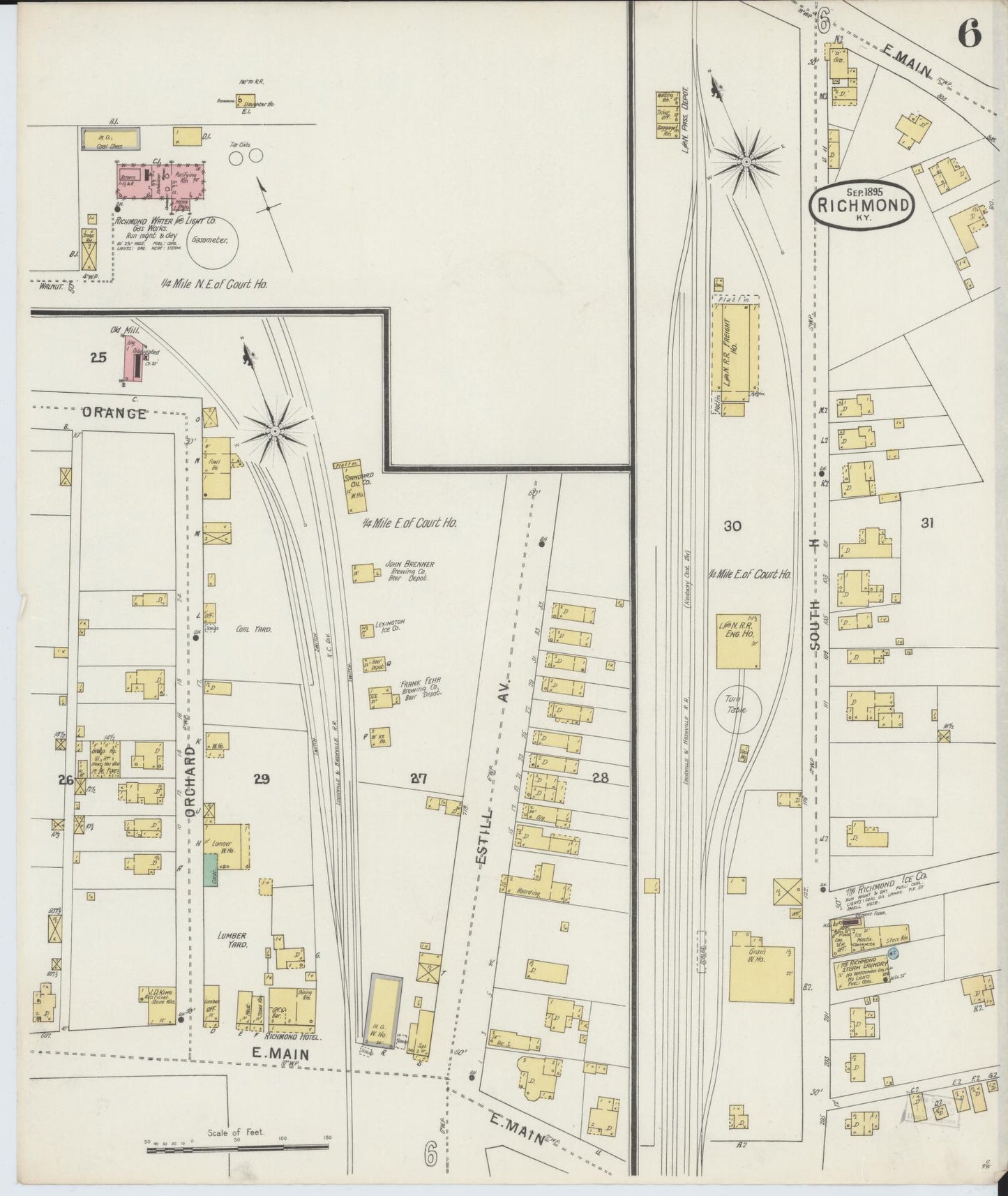 Sanborn Fire Insurance Map from Richmond, Madison County, Kentucky (1895), Sheet #0006 - Historic Sanborn Fire Insurance Map Print, vintage old map wall art, antique decor, genealogy gift, Kentucky Kentucky map