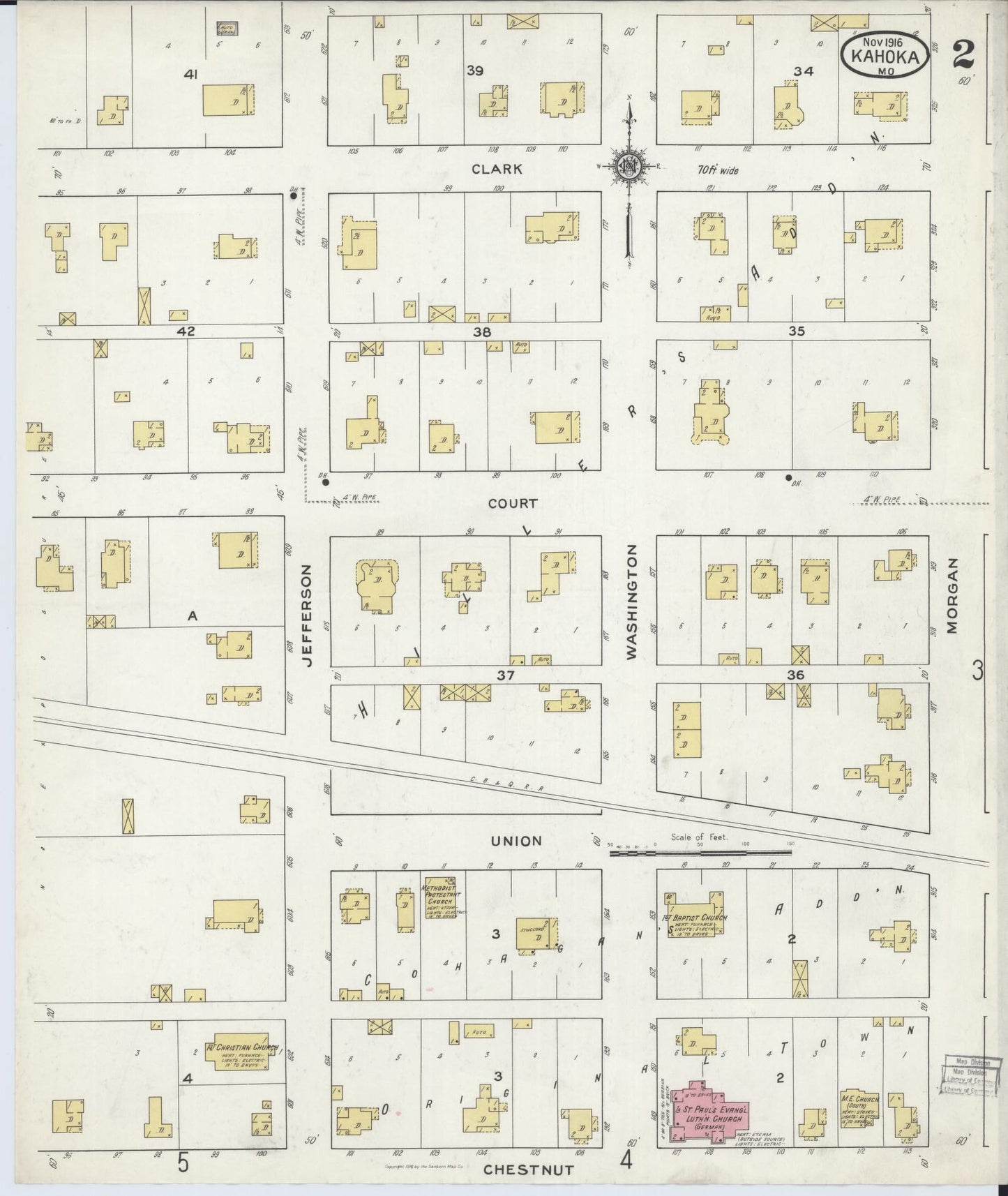Sanborn Fire Insurance Map from Kahoka, Clark County, Missouri (1916), Sheet #0002 - Historic Sanborn Fire Insurance Map Print, vintage old map wall art, antique decor, genealogy gift, Missouri Missouri map