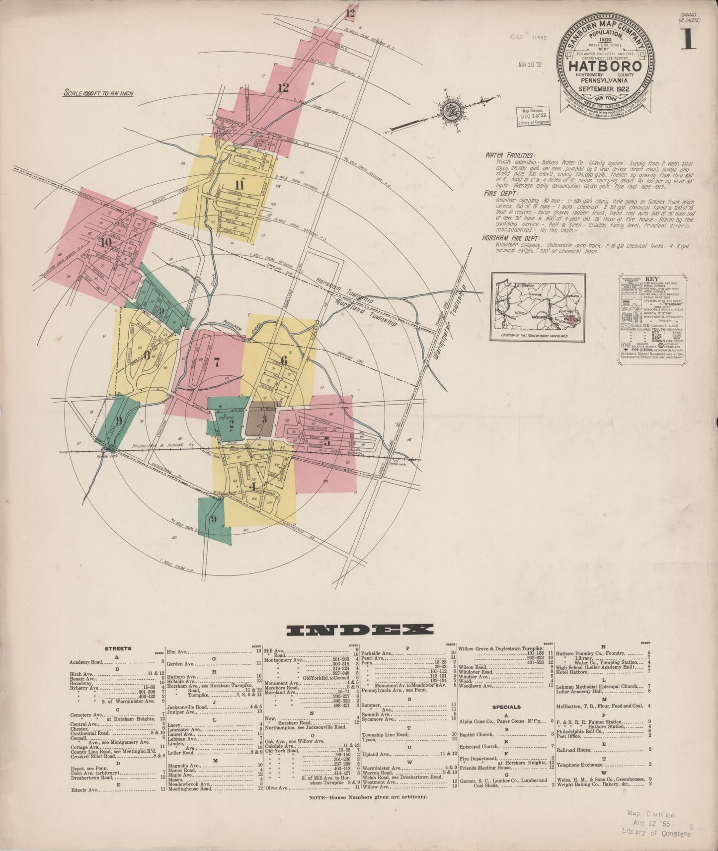 Sanborn Fire Insurance Map from Hatboro, Montgomery County, Pennsylvania. (1922) – Historic Sanborn Fire Insurance Map Print
