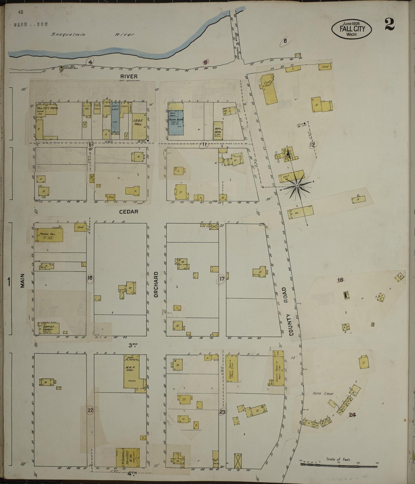 Sanborn Fire Insurance Map from Fall City, King County, Washington (1908), Sheet #0002 - Complete Map Set gallery image, historic Sanborn map, vintage wall art, Washington Washington