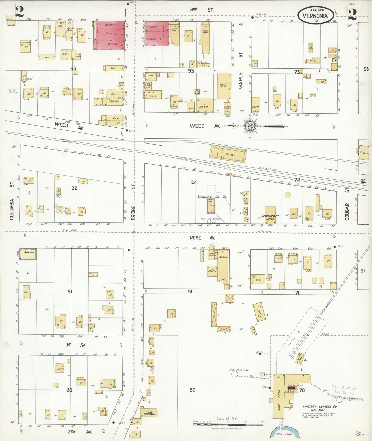 Sanborn Fire Insurance Map from Vernonia, Columbia County, Oregon (1926), Sheet #0002 - Complete Map Set gallery image, historic Sanborn map, vintage wall art, Oregon Oregon