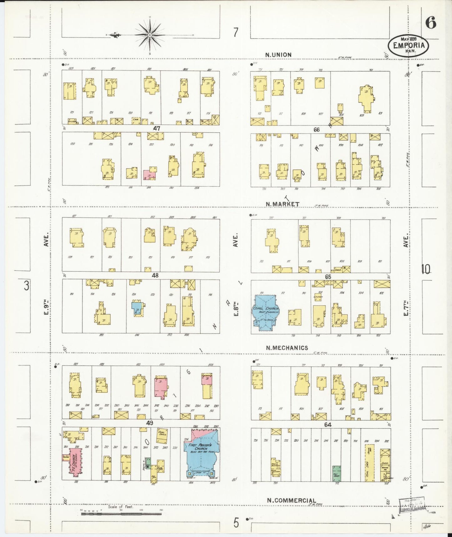 Sanborn Fire Insurance Map from Emporia, Lyon County, Kansas (1899), Sheet #0006 - Historic Sanborn Fire Insurance Map Print, vintage old map wall art, antique decor, genealogy gift, Kansas Kansas map