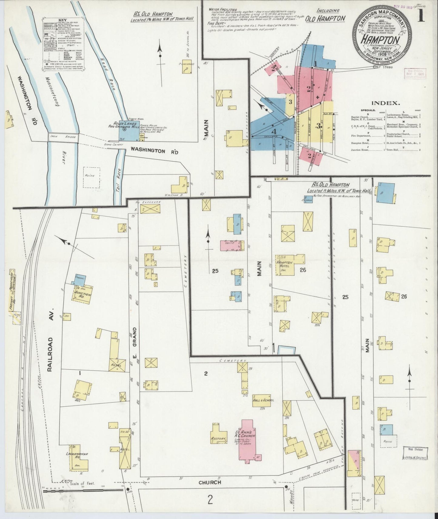 Sanborn Fire Insurance Map from Hampton, Hunterdon County, New Jersey. (1909) – Historic Sanborn Fire Insurance Map Print