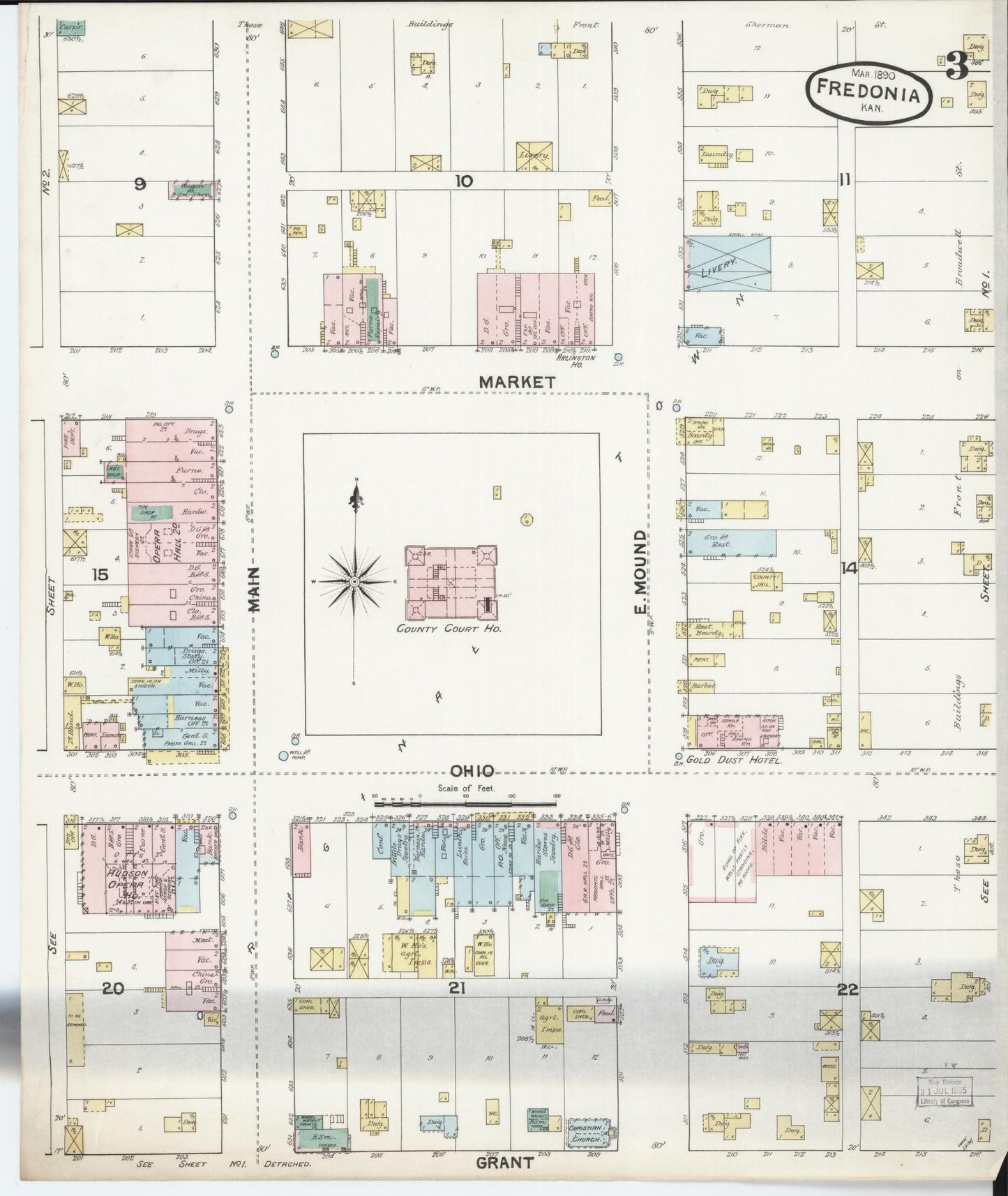 Sanborn Fire Insurance Map from Fredonia, Wilson County, Kansas (1890), Sheet #0003 - Complete Map Set gallery image, historic Sanborn map, vintage wall art, Kansas Kansas