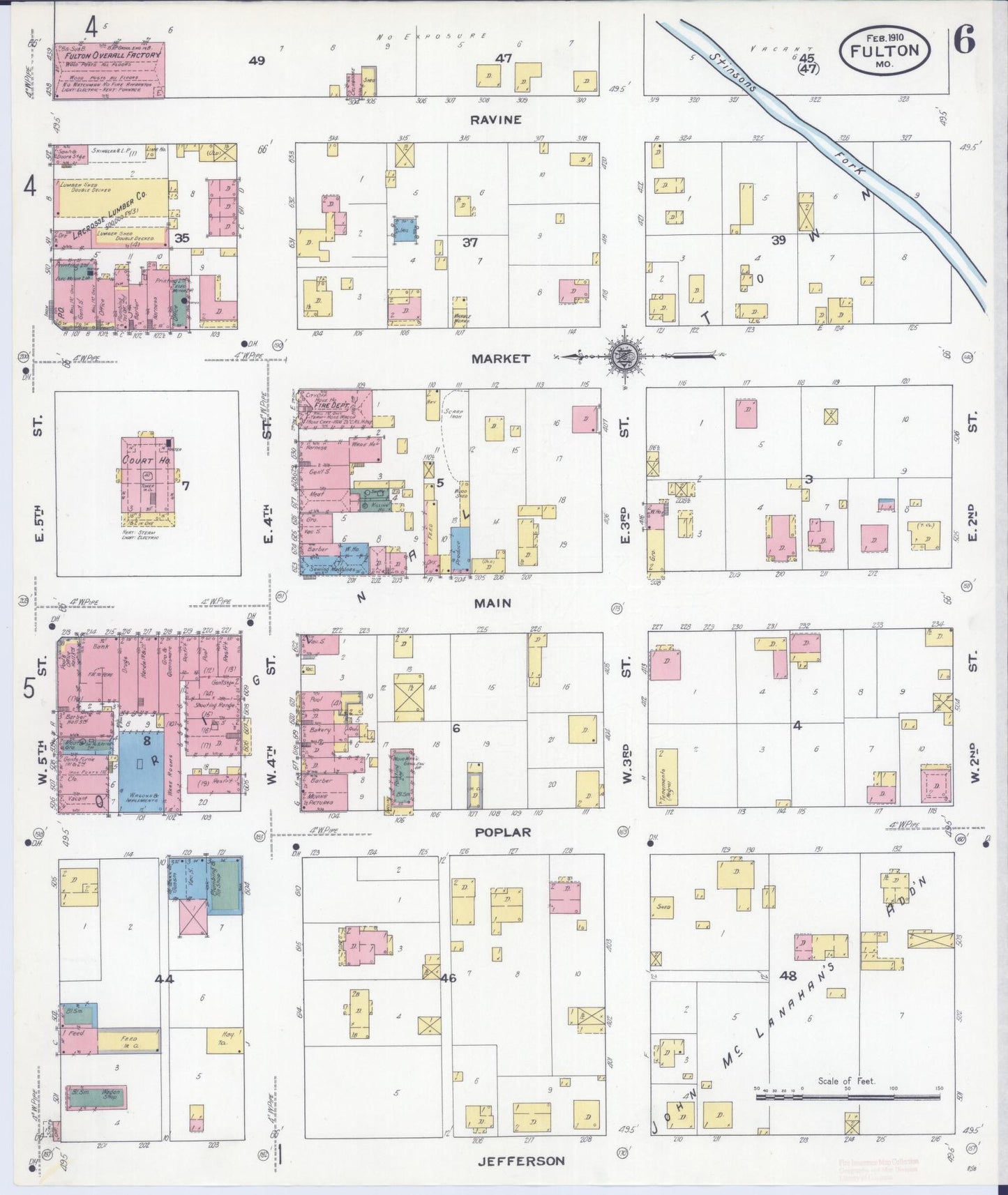 Sanborn Fire Insurance Map from Fulton, Callaway County, Missouri (1910), Sheet #0006 - Historic Sanborn Fire Insurance Map Print, vintage old map wall art, antique decor, genealogy gift, Missouri Missouri map
