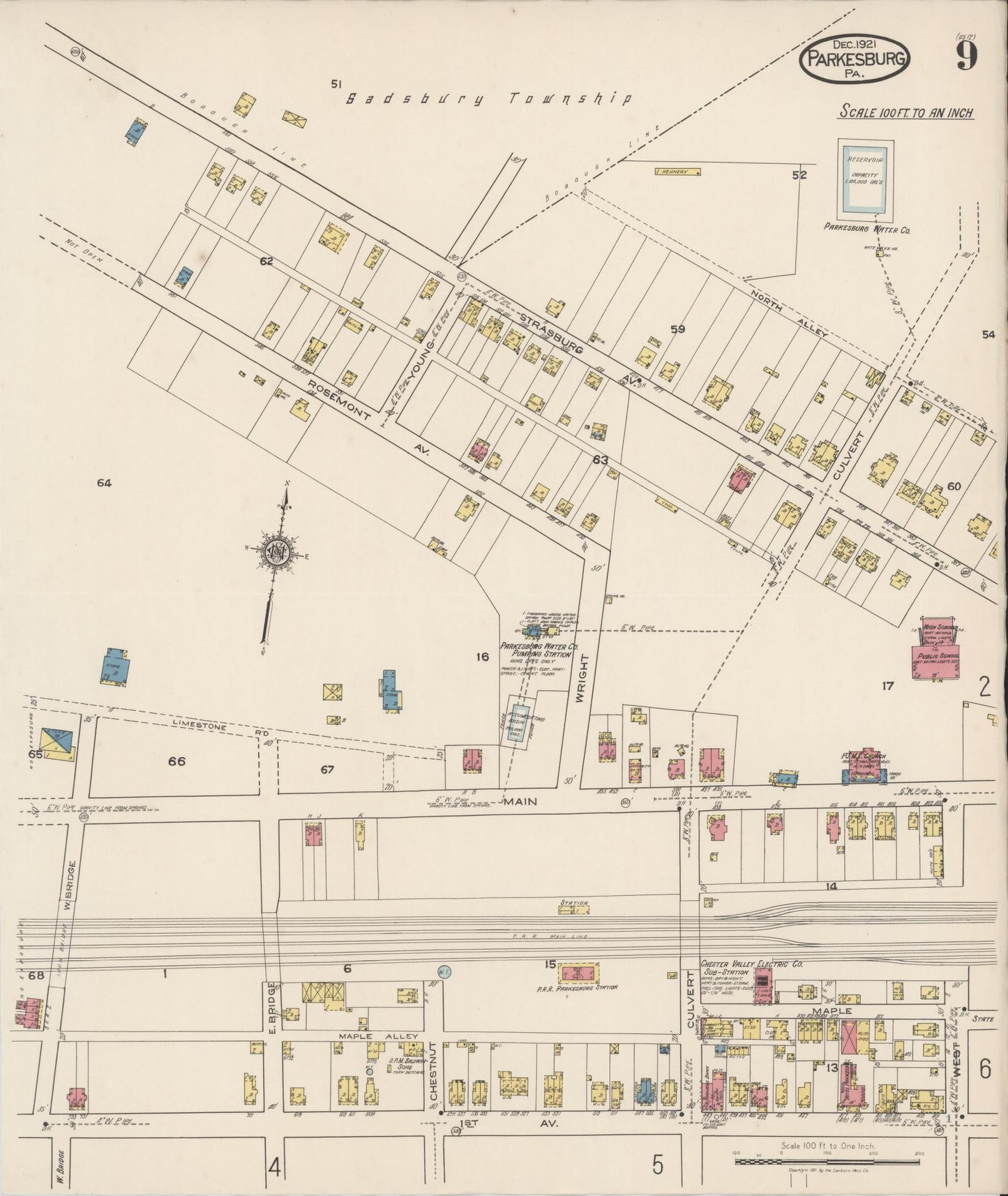 Sanborn Fire Insurance Map from Parkesburg, Chester County, Pennsylvania (1921), Sheet #0009 - Complete Map Set gallery image, historic Sanborn map, vintage wall art, Pennsylvania Pennsylvania