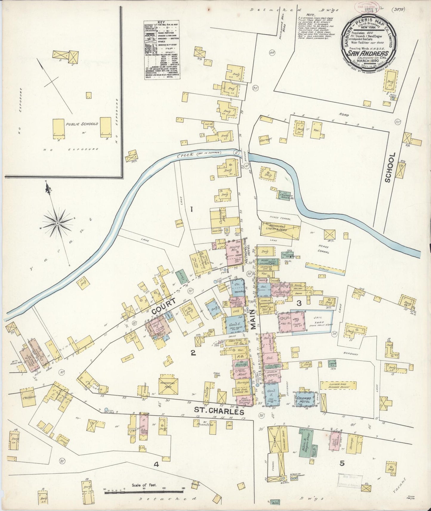 Sanborn Fire Insurance Map from San Andreas, Calaveras County, California. (1890) – Historic Sanborn Fire Insurance Map Print