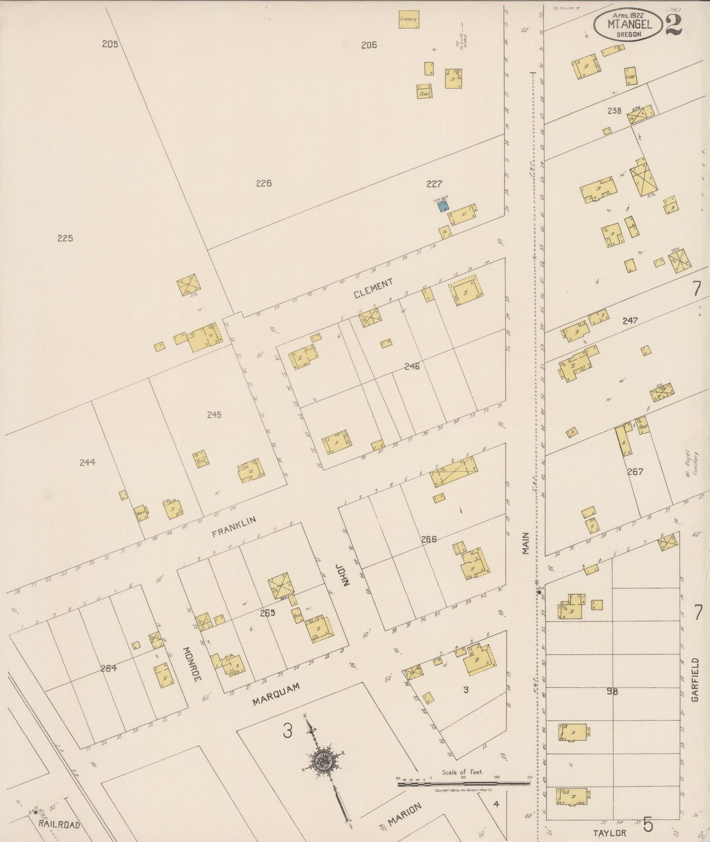Sanborn Fire Insurance Map from Mount Angel, Marion County, Oregon (1922), Sheet #0002 - Historic Sanborn Fire Insurance Map Print, vintage old map wall art, antique decor, genealogy gift, Oregon Oregon map