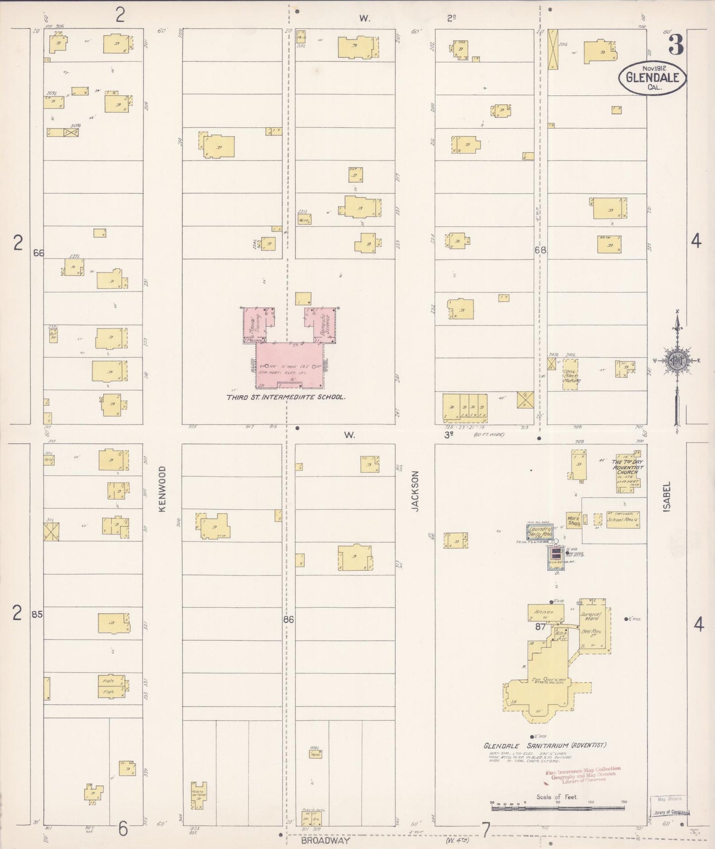 Sanborn Fire Insurance Map from Glendale, Los Angeles County, California (1912), Sheet #0003 - Historic Sanborn Fire Insurance Map Print, vintage old map wall art, antique decor, genealogy gift, California California map