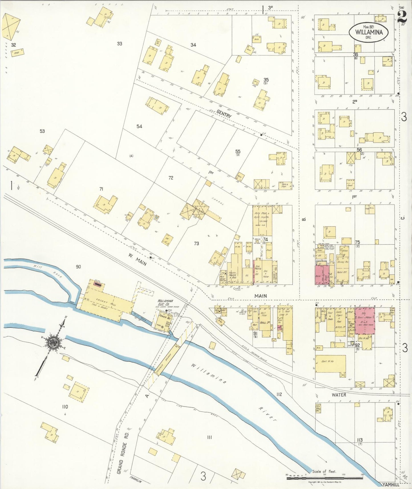 Sanborn Fire Insurance Map from Willamina, Yamhill County, Oregon (1921), Sheet #0002 - Historic Sanborn Fire Insurance Map Print, vintage old map wall art, antique decor, genealogy gift, Oregon Oregon map