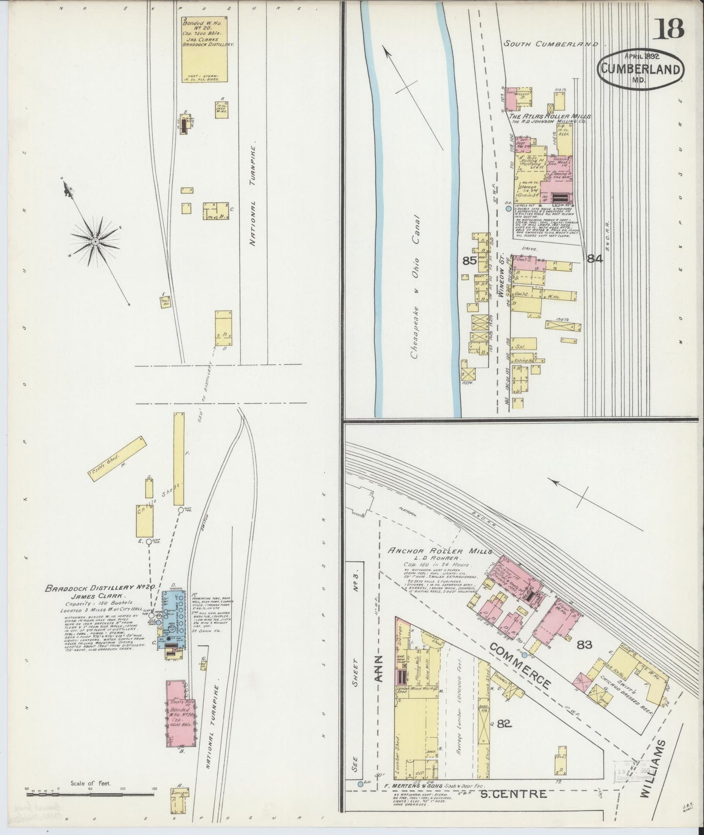 Sanborn Fire Insurance Map from Cumberland, Allegany County, Maryland (1892), Sheet #0018 - Historic Sanborn Fire Insurance Map Print, vintage old map wall art, antique decor, genealogy gift, Maryland Maryland map