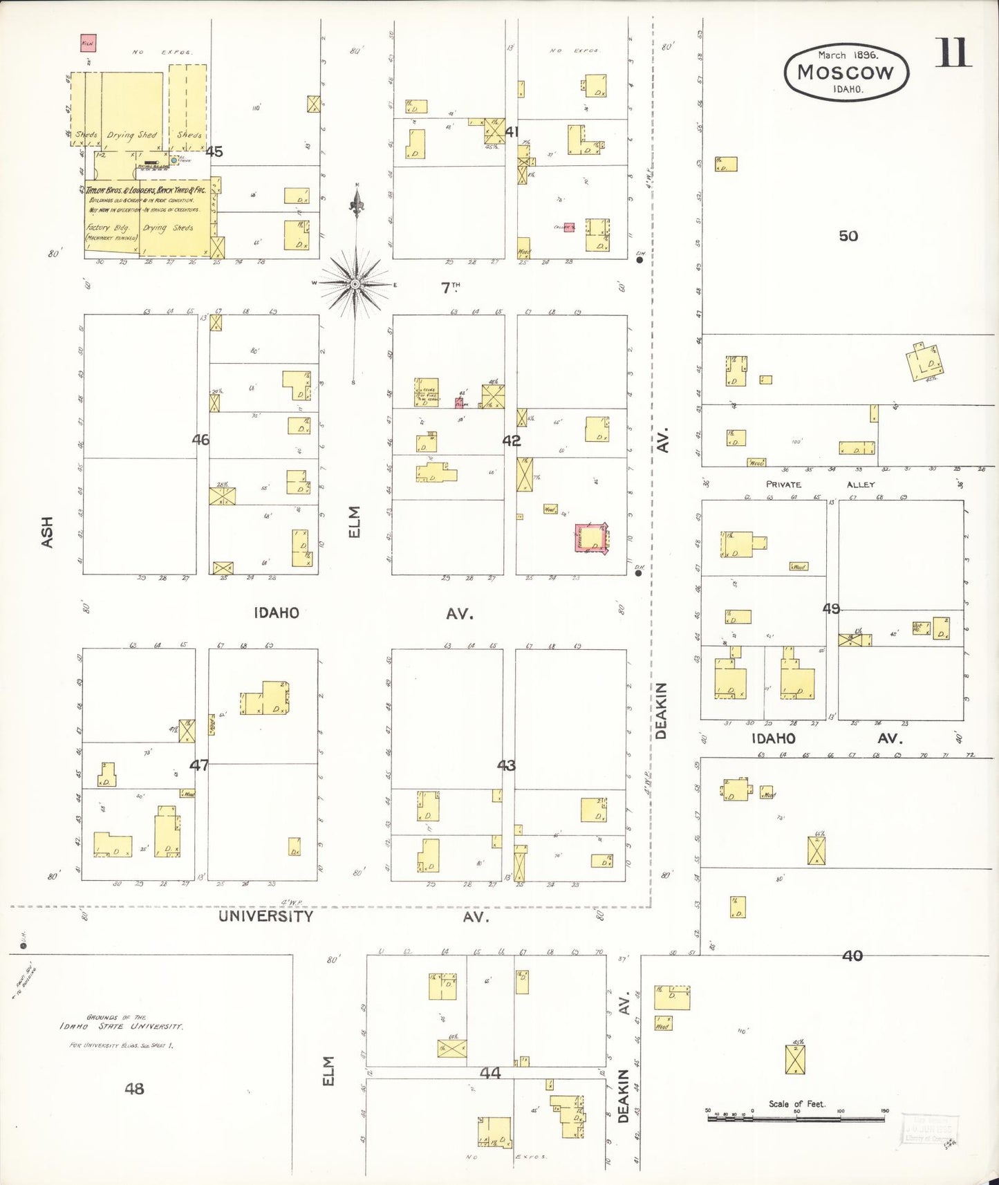 Sanborn Fire Insurance Map from Moscow, Latah County, Idaho (1896), Sheet #0011 - Historic Sanborn Fire Insurance Map Print, vintage old map wall art, antique decor, genealogy gift, Idaho Idaho map