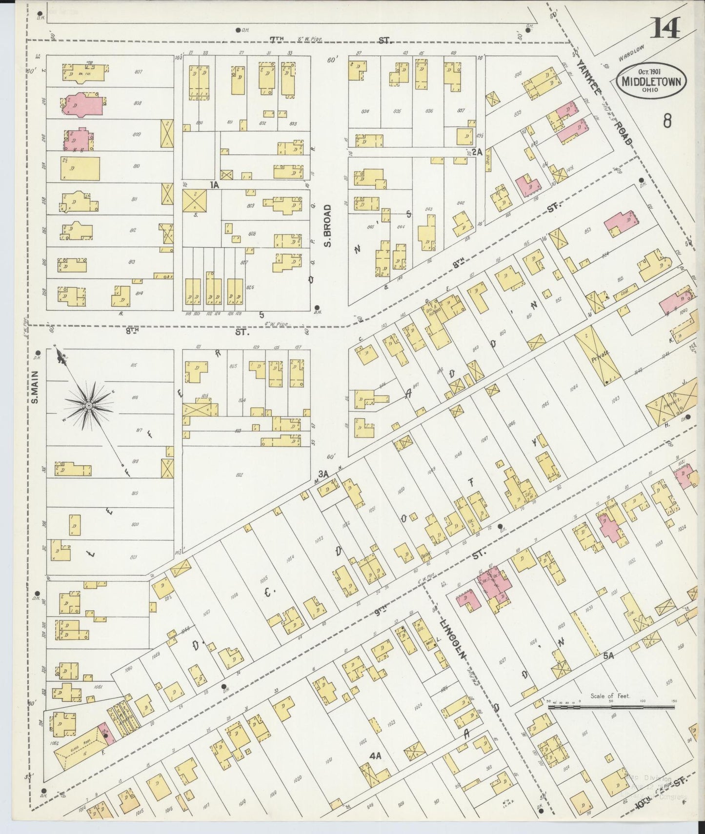 Sanborn Fire Insurance Map from Middletown, Butler County, Ohio (1901), Sheet #0014 - Historic Sanborn Fire Insurance Map Print, vintage old map wall art, antique decor, genealogy gift, Ohio Ohio map