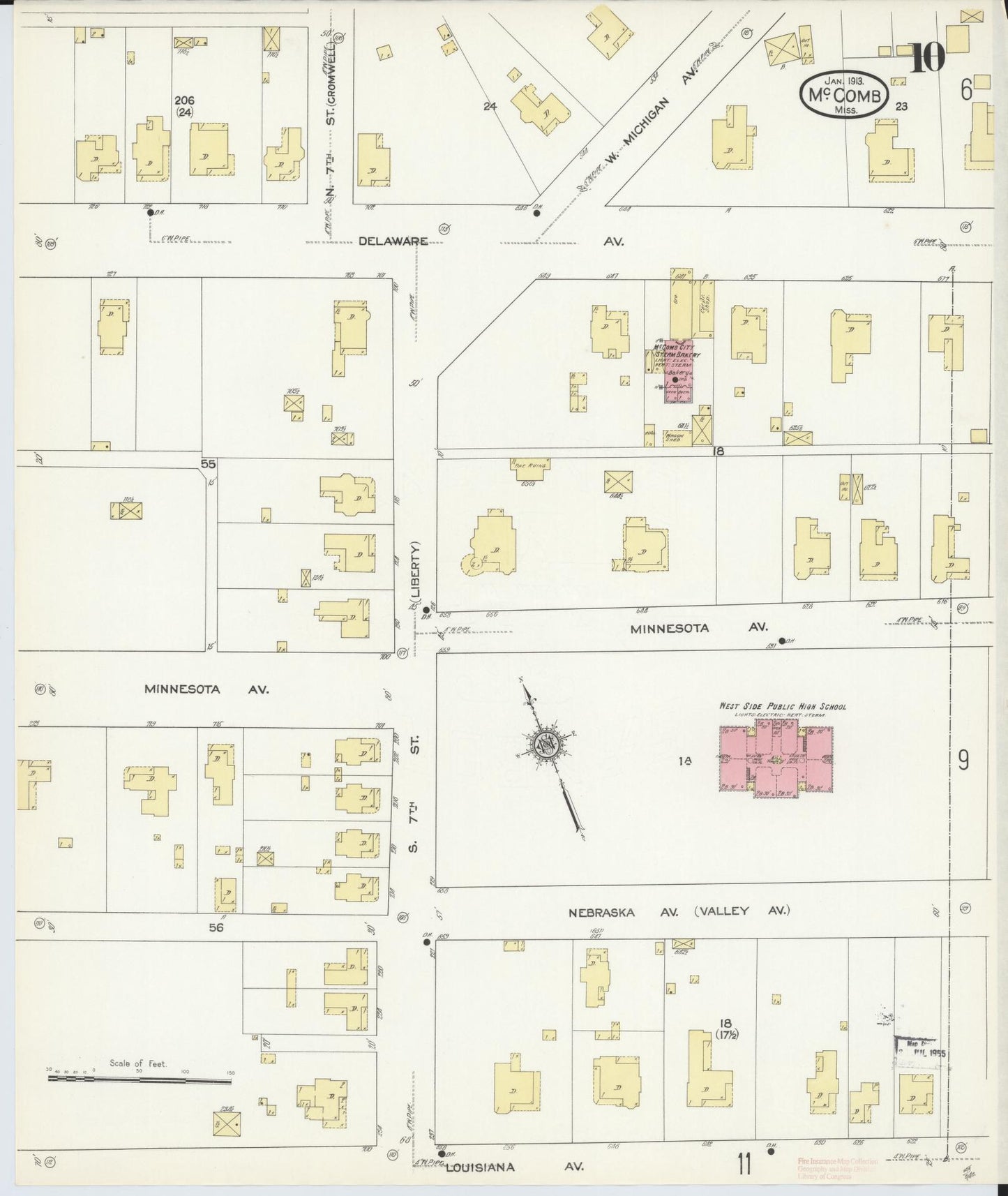 Sanborn Fire Insurance Map from McComb, Pike County, Mississippi (1913), Sheet #0010 - Historic Sanborn Fire Insurance Map Print, vintage old map wall art, antique decor, genealogy gift, Mississippi Mississippi map