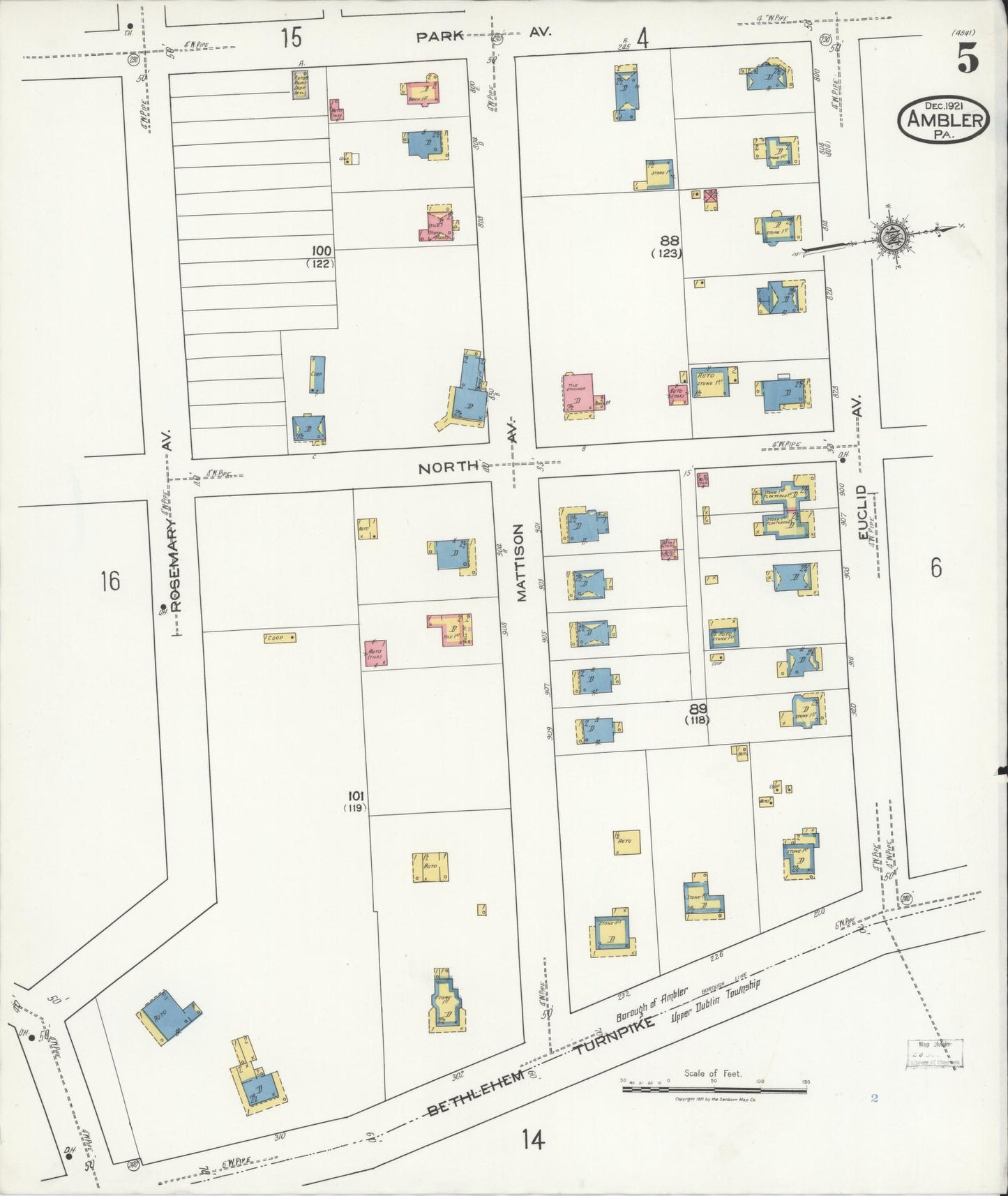 Sanborn Fire Insurance Map from Ambler, Montgomery County, Pennsylvania (1921), Sheet #0005 - Historic Sanborn Fire Insurance Map Print, vintage old map wall art, antique decor, genealogy gift, Pennsylvania Pennsylvania map