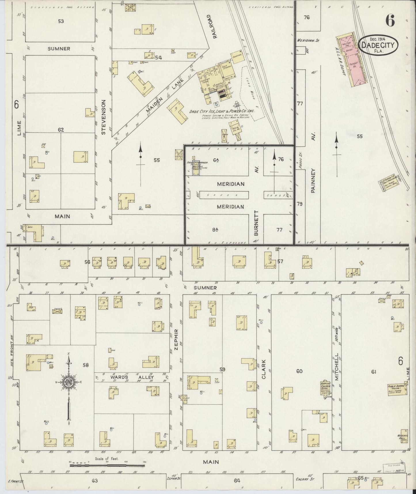 Sanborn Fire Insurance Map from Dade City, Pasco County, Florida (1914), Sheet #0006 - Complete Map Set gallery image, historic Sanborn map, vintage wall art, Florida Florida