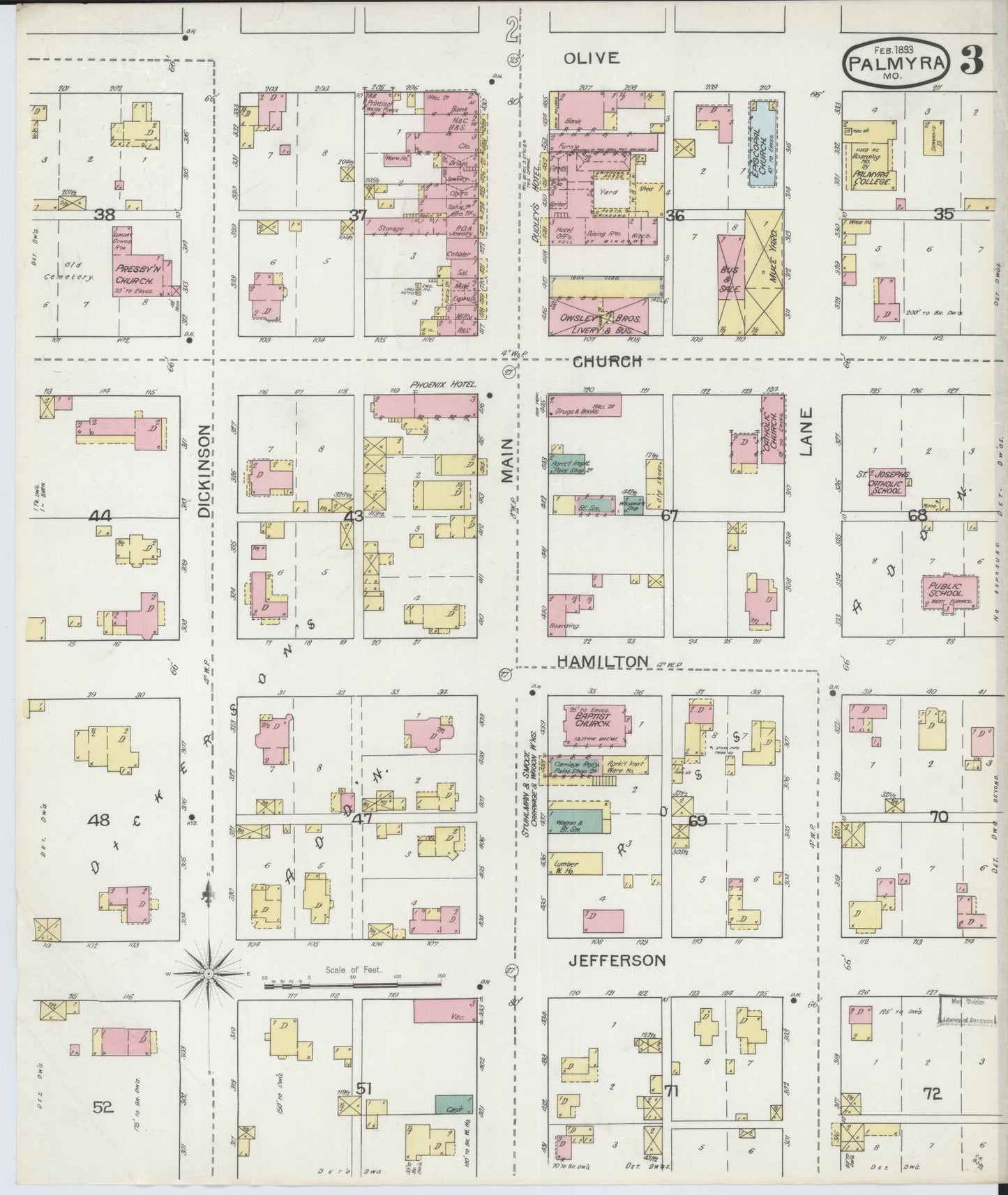 Sanborn Fire Insurance Map from Palmyra, Marion County, Missouri (1893), Sheet #0003 - Historic Sanborn Fire Insurance Map Print, vintage old map wall art, antique decor, genealogy gift, Missouri Missouri map