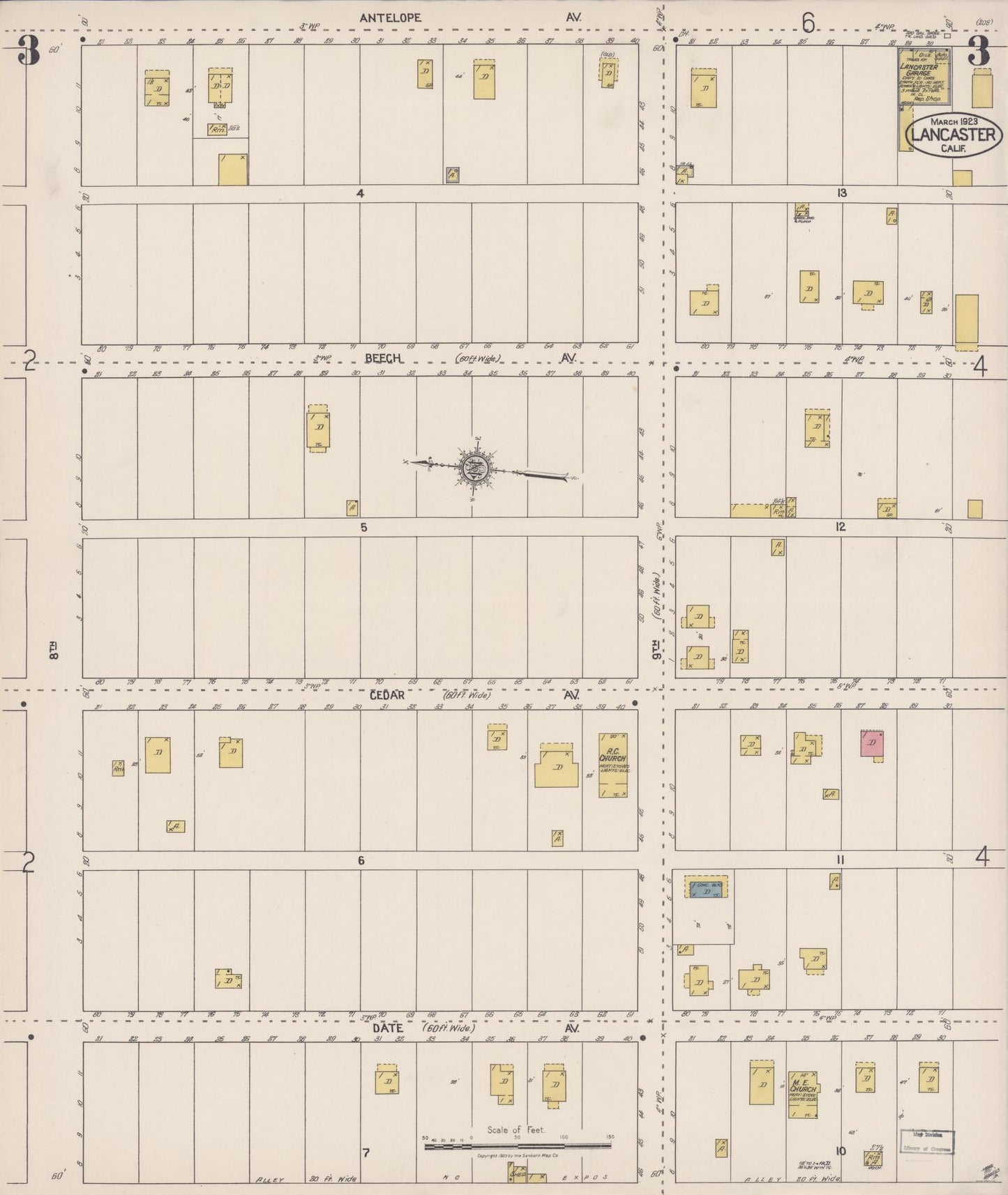 Sanborn Fire Insurance Map from Lancaster, Los Angeles County, California (1923), Sheet #0003 - Historic Sanborn Fire Insurance Map Print, vintage old map wall art, antique decor, genealogy gift, California California map
