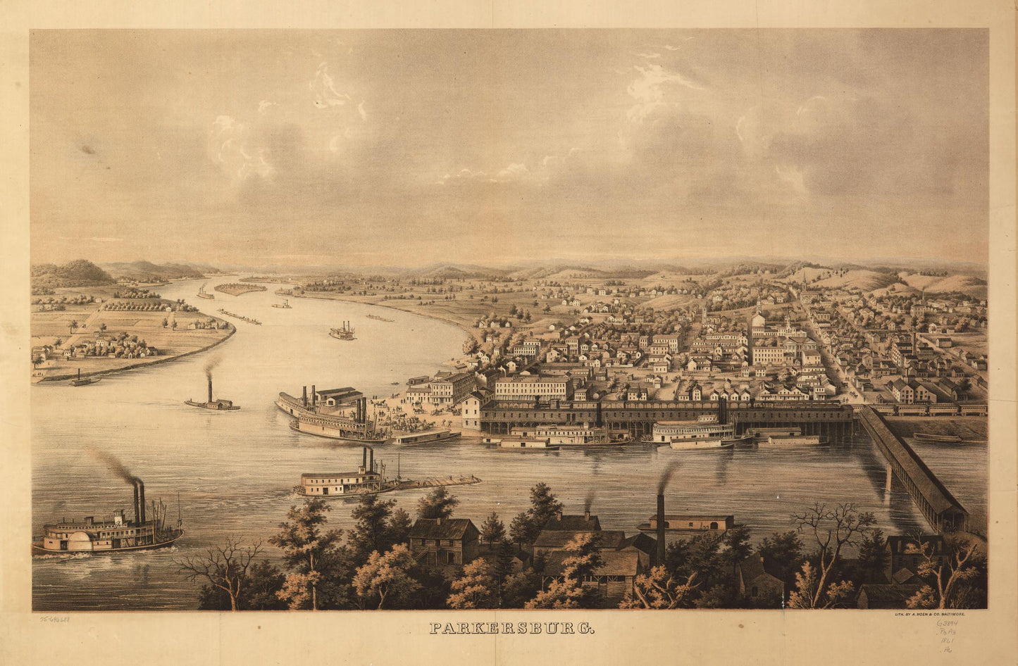 Parkersburg. (1861) – Historic Bird’s-Eye View Panorama Print