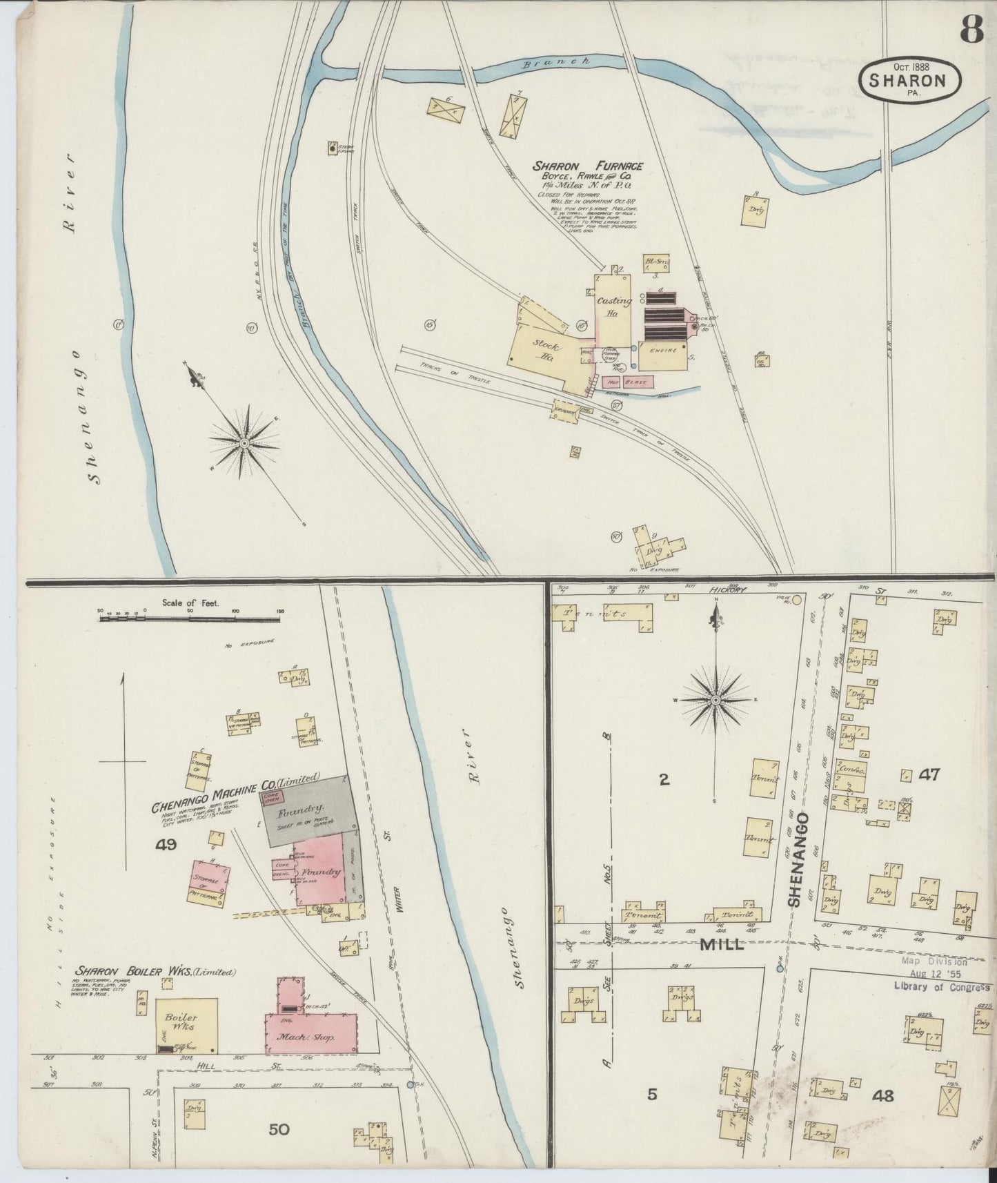 Sanborn Fire Insurance Map from Sharon, Mercer County, Pennsylvania (1888), Sheet #0008 - Complete Map Set gallery image, historic Sanborn map, vintage wall art, Pennsylvania Pennsylvania