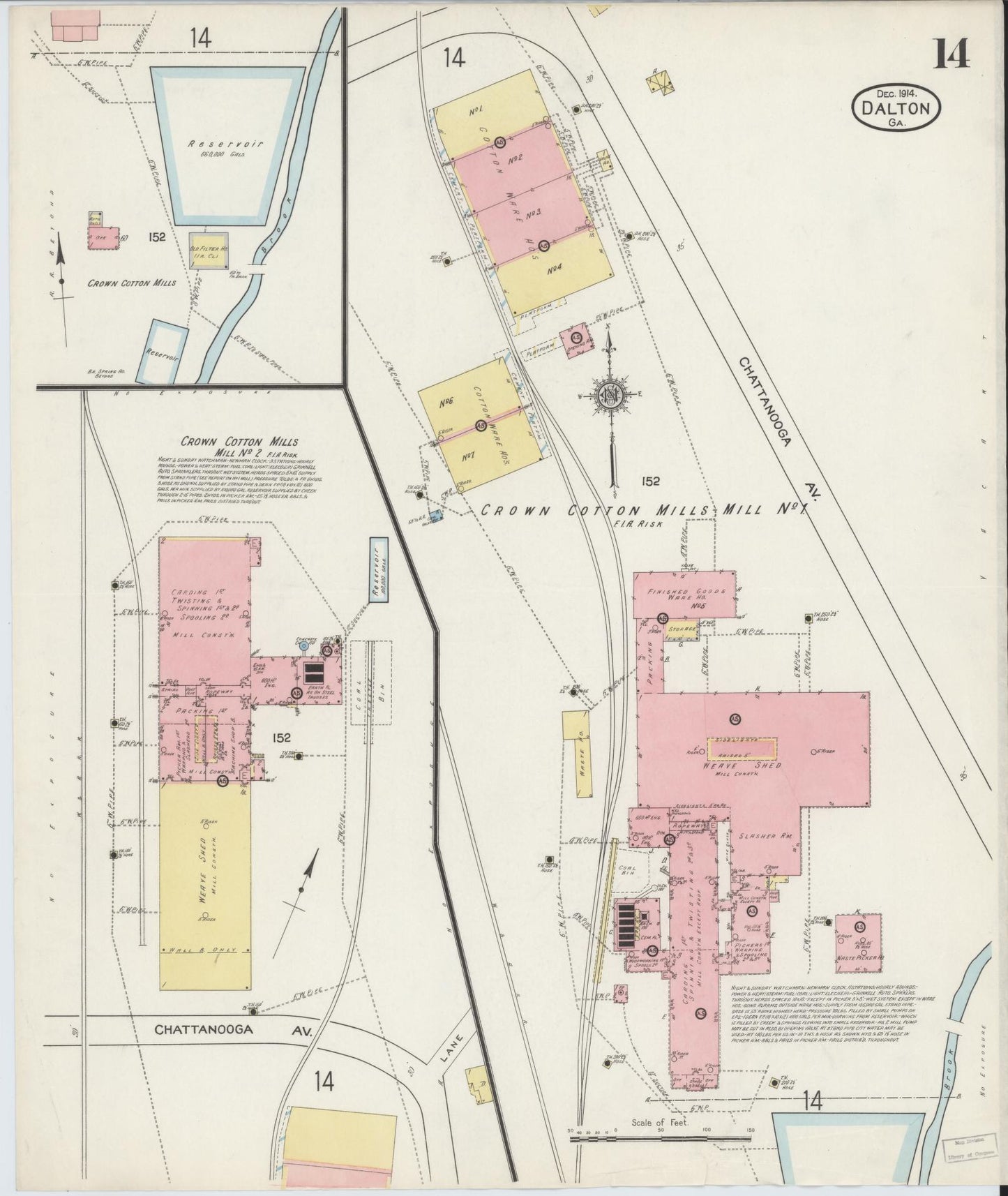 Sanborn Fire Insurance Map from Dalton, Whitfield County, Georgia (1914), Sheet #0014 - Historic Sanborn Fire Insurance Map Print, vintage old map wall art, antique decor, genealogy gift, Georgia Georgia map