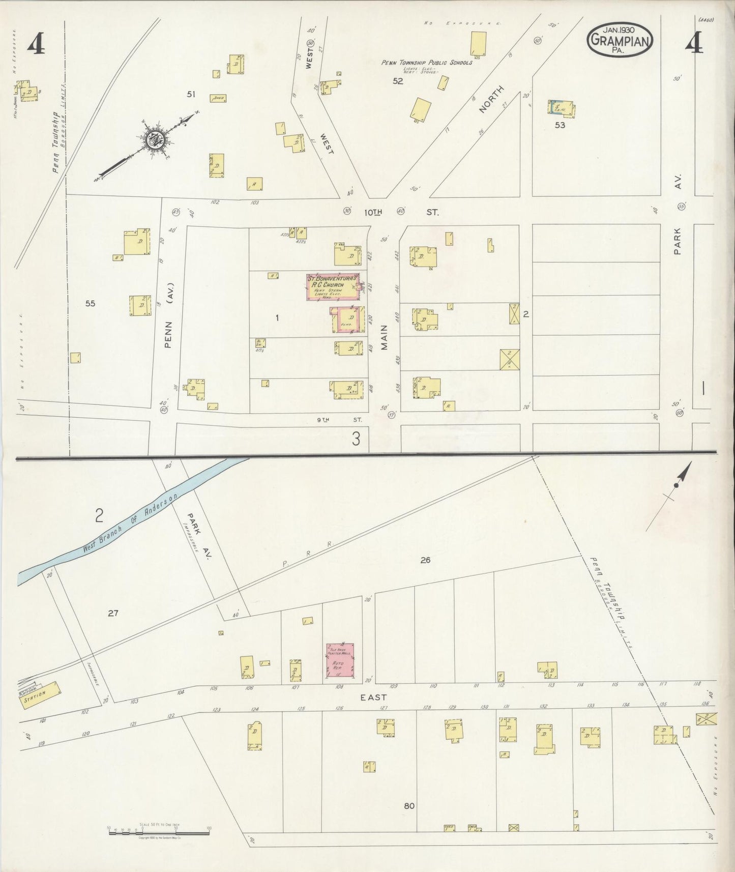 Sanborn Fire Insurance Map from Grampian, Clearfield County, Pennsylvania (1930), Sheet #0004 - Historic Sanborn Fire Insurance Map Print, vintage old map wall art, antique decor, genealogy gift, Pennsylvania Pennsylvania map