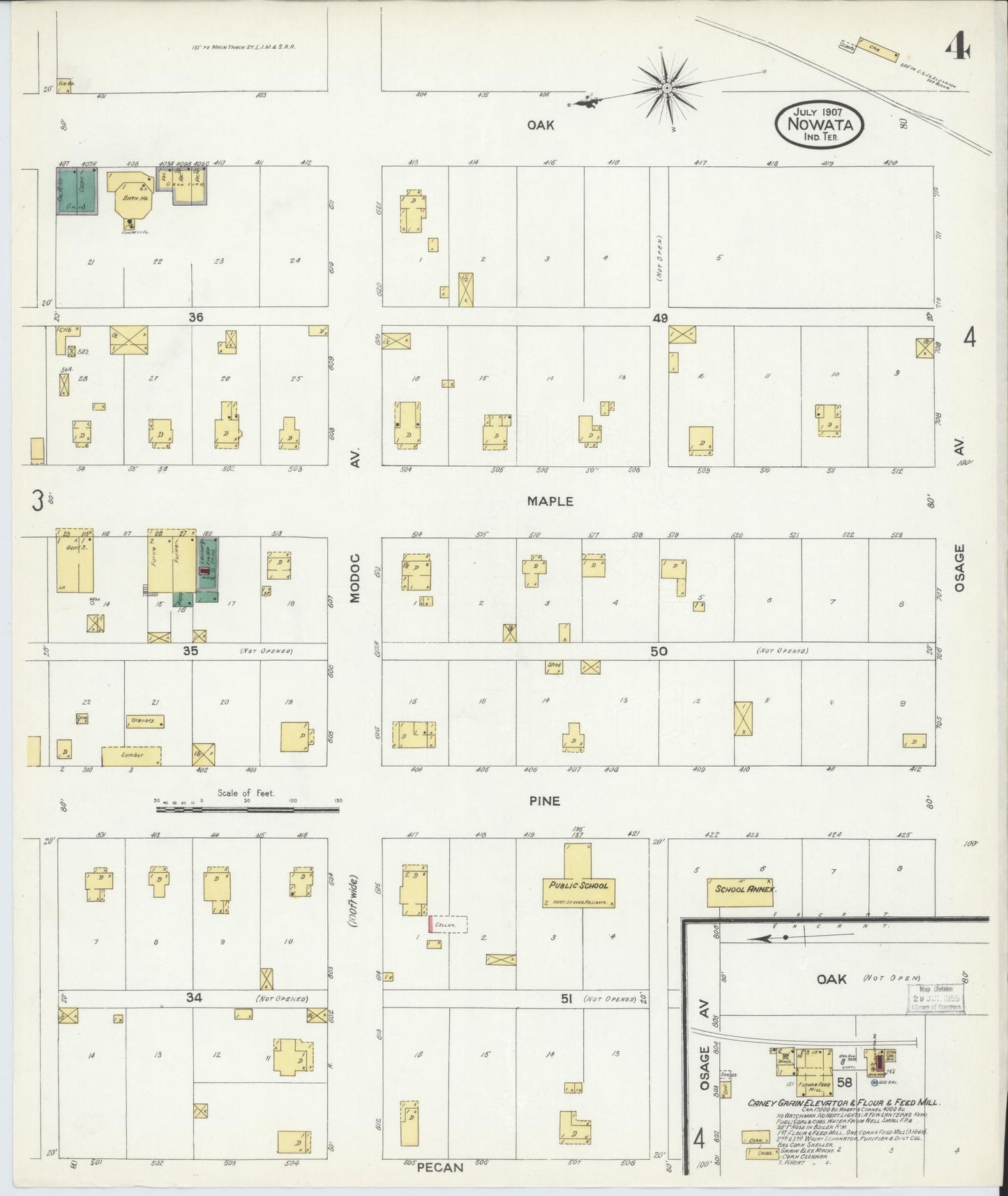 Sanborn Fire Insurance Map from Nowata, Nowata County, Oklahoma (1907), Sheet #0004 - Historic Sanborn Fire Insurance Map Print, vintage old map wall art, antique decor, genealogy gift, Oklahoma Oklahoma map