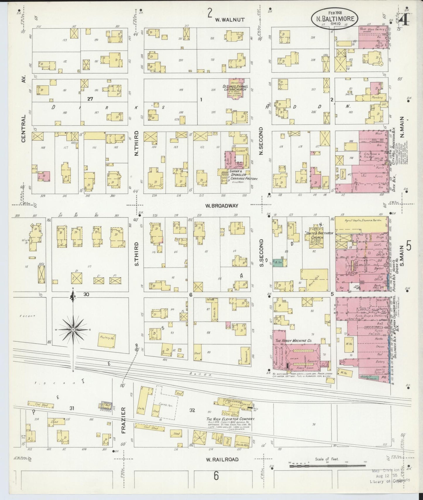 Sanborn Fire Insurance Map from North Baltimore, Wood County, Ohio (1908), Sheet #0004 - Historic Sanborn Fire Insurance Map Print, vintage old map wall art, antique decor, genealogy gift, Ohio Ohio map