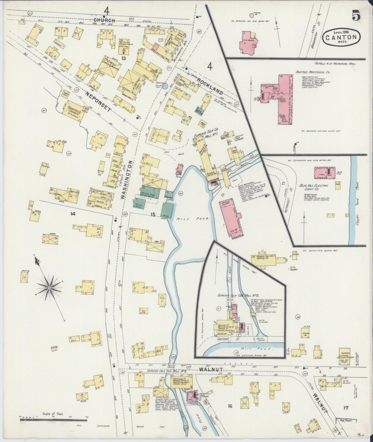 Sanborn Fire Insurance Map from Canton, Norfolk County, Massachusetts (1896), Sheet #0005 - Historic Sanborn Fire Insurance Map Print, vintage old map wall art, antique decor, genealogy gift, Massachusetts Massachusetts map