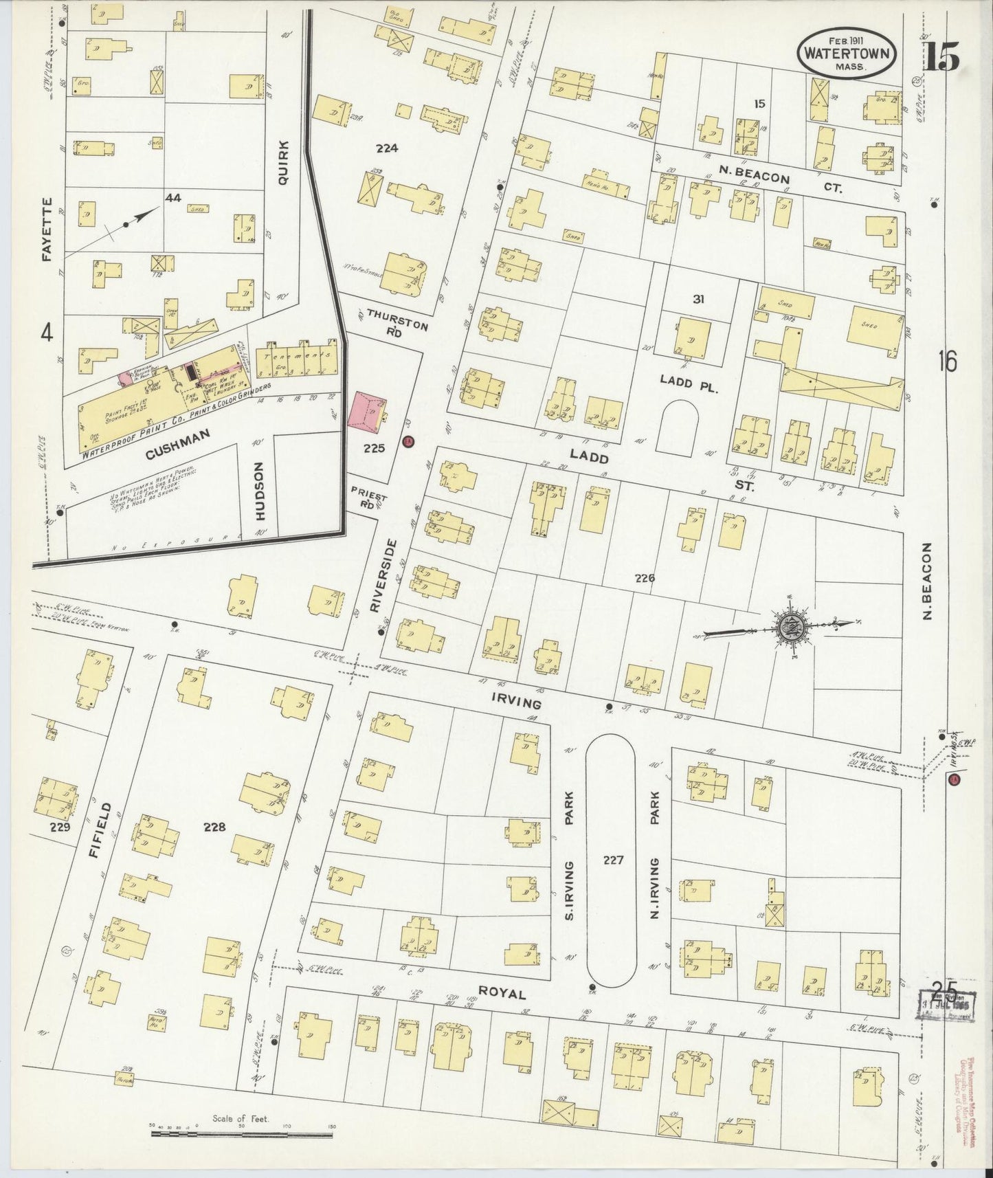 Sanborn Fire Insurance Map from Watertown, Middlesex County, Massachusetts (1911), Sheet #0015 - Historic Sanborn Fire Insurance Map Print, vintage old map wall art, antique decor, genealogy gift, Massachusetts Massachusetts map