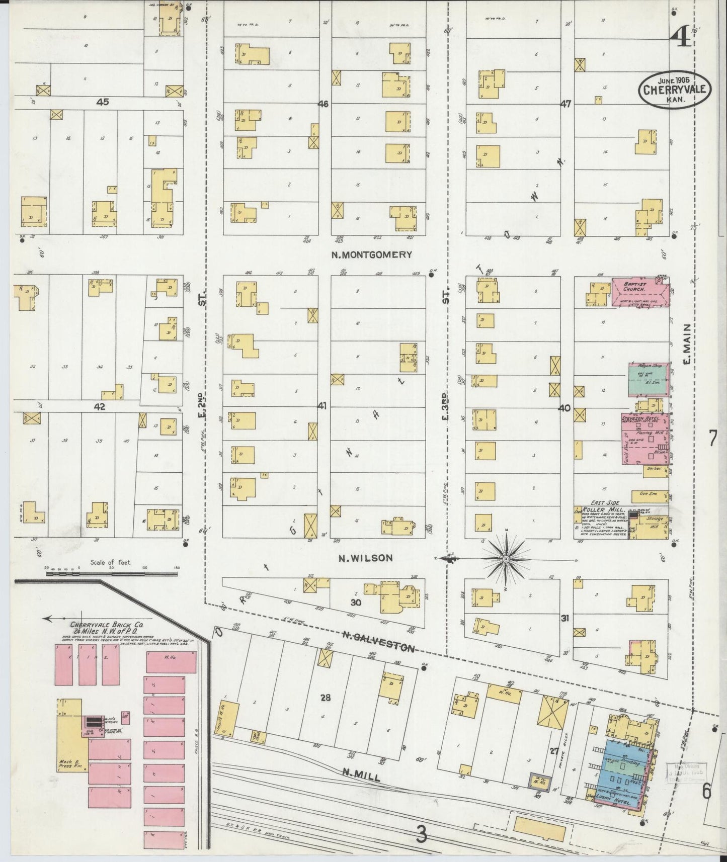 Sanborn Fire Insurance Map from Cherryvale, Montgomery County, Kansas (1905), Sheet #0004 - Historic Sanborn Fire Insurance Map Print, vintage old map wall art, antique decor, genealogy gift, Kansas Kansas map