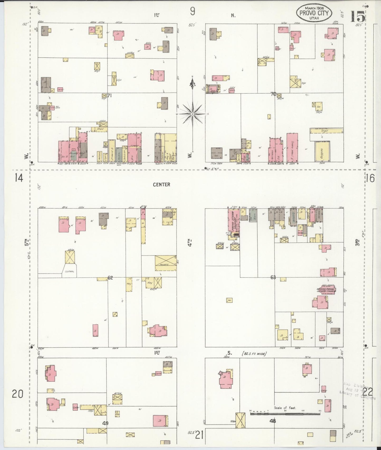 Sanborn Fire Insurance Map from Provo, Utah County, Utah (1908), Sheet #0015 - Historic Sanborn Fire Insurance Map Print, vintage old map wall art, antique decor, genealogy gift, Provo Utah map