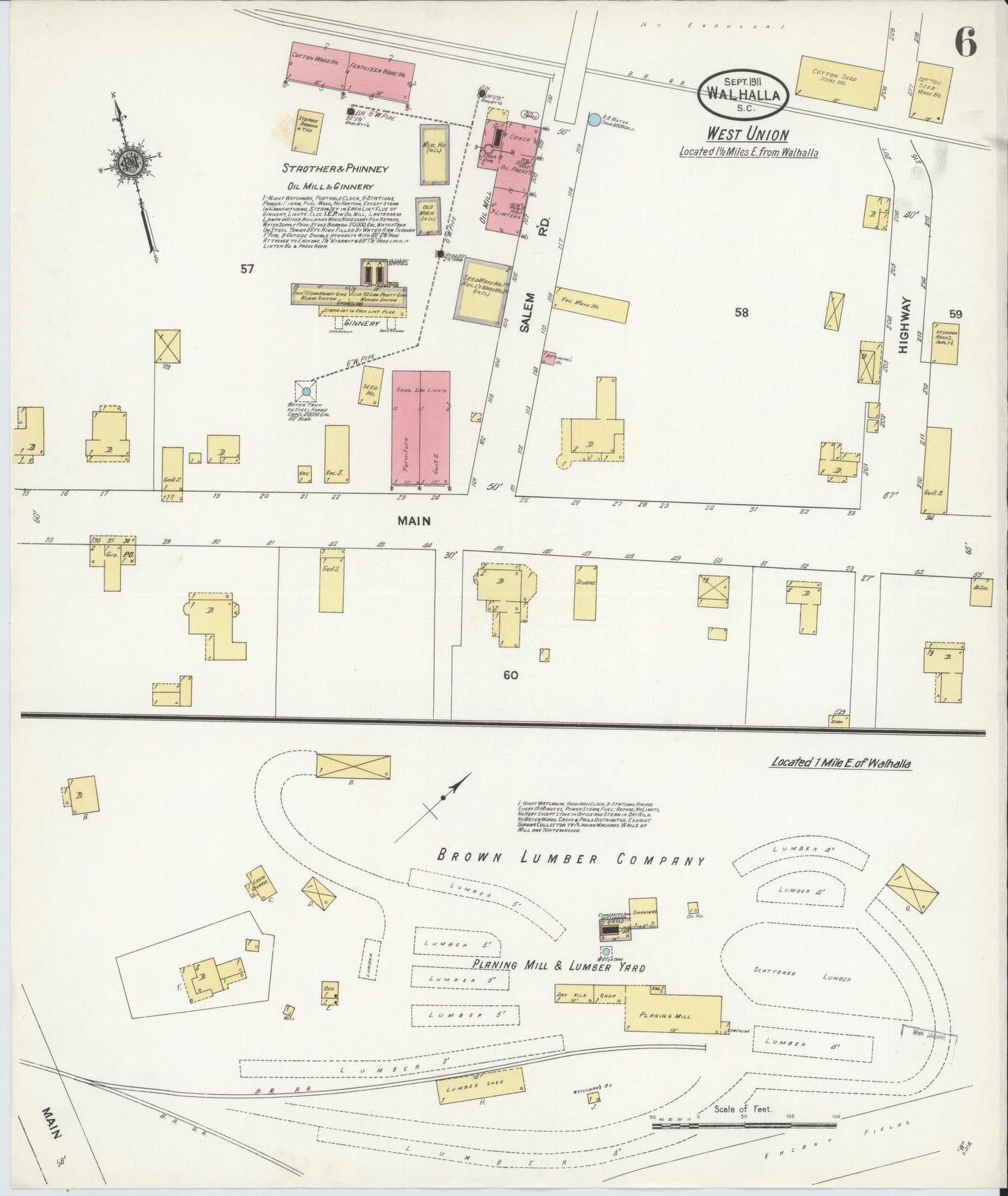 Sanborn Fire Insurance Map from Walhalla, Oconee County, South Carolina (1911), Sheet #0006 - Complete Map Set gallery image, historic Sanborn map, vintage wall art, South Carolina South Carolina