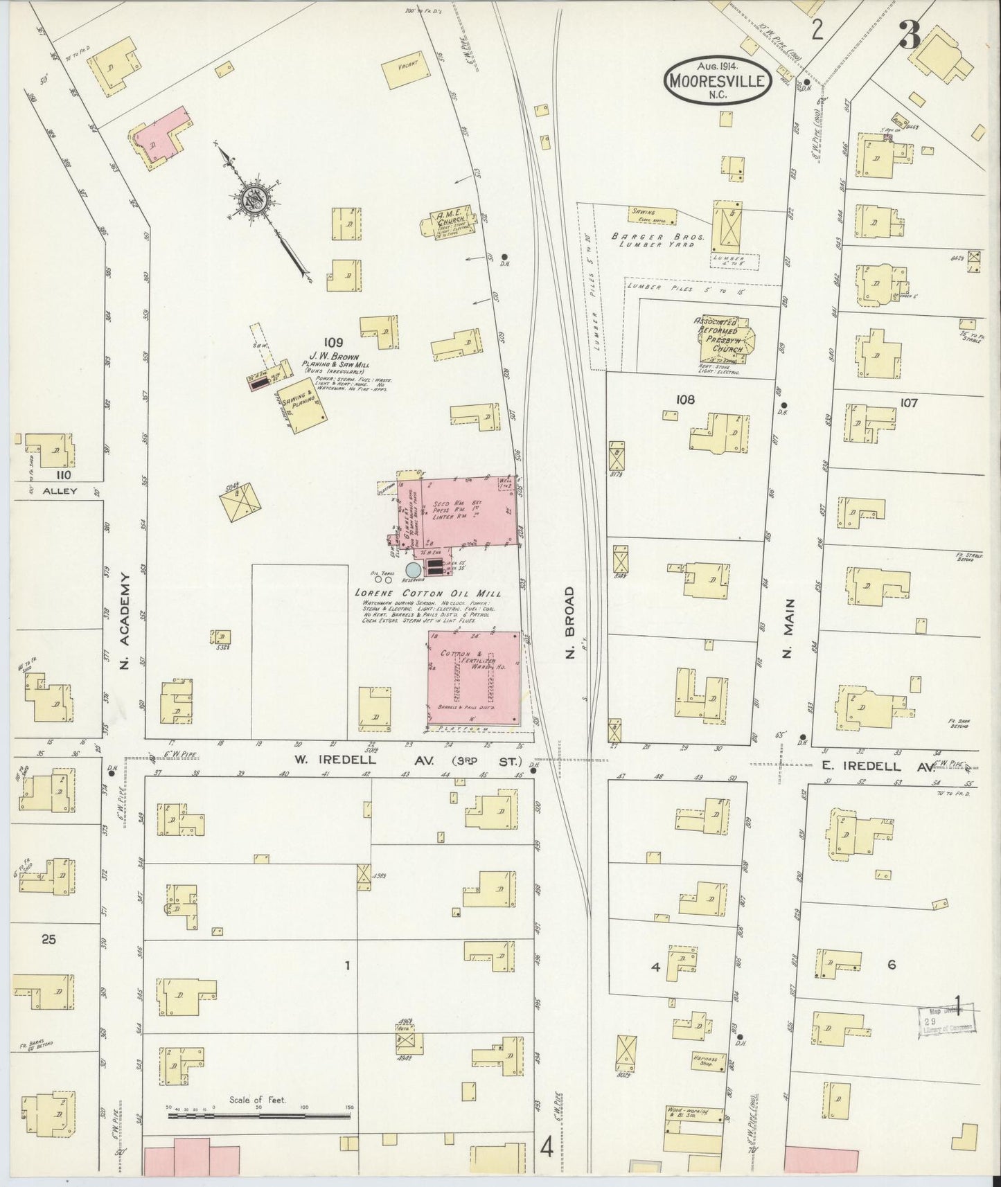 Sanborn Fire Insurance Map from Mooresville, Iredell County, North Carolina (1914), Sheet #0003 - Historic Sanborn Fire Insurance Map Print, vintage old map wall art, antique decor, genealogy gift, North Carolina North Carolina map