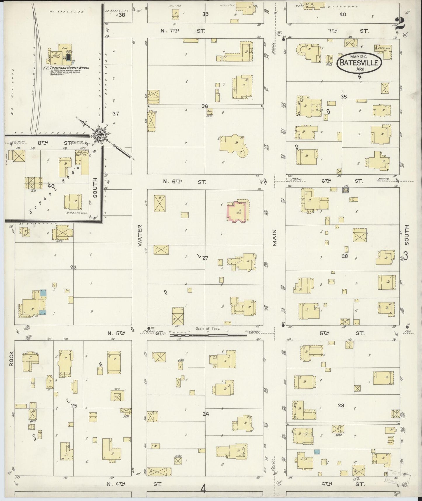 Sanborn Fire Insurance Map from Batesville, Independence County, Arkansas (1914), Sheet #0002 - Historic Sanborn Fire Insurance Map Print, vintage old map wall art, antique decor, genealogy gift, Arkansas Arkansas map
