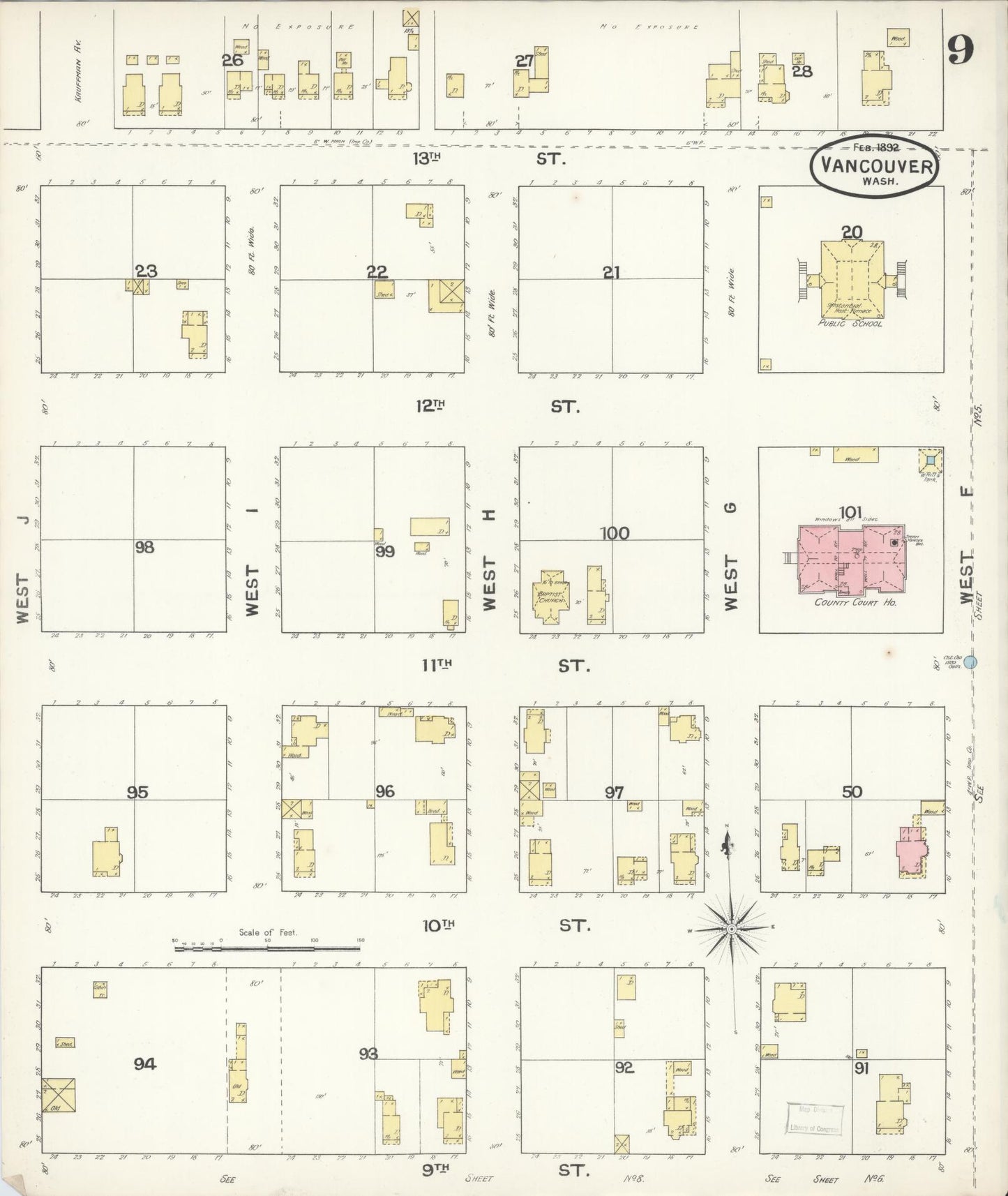 Sanborn Fire Insurance Map from Vancouver, Clark County, Washington (1892), Sheet #0009 - Historic Sanborn Fire Insurance Map Print, vintage old map wall art, antique decor, genealogy gift, Washington Washington map