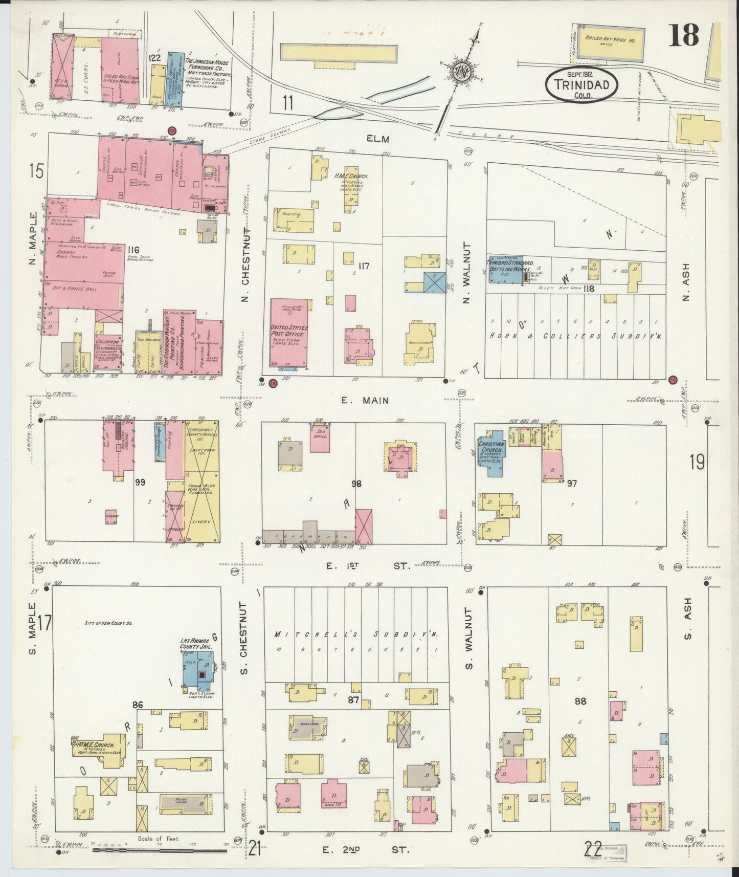 Sanborn Fire Insurance Map from Trinidad, Las Animas County, Colorado (1912), Sheet #0018 - Historic Sanborn Fire Insurance Map Print, vintage old map wall art, antique decor, genealogy gift, Colorado Colorado map
