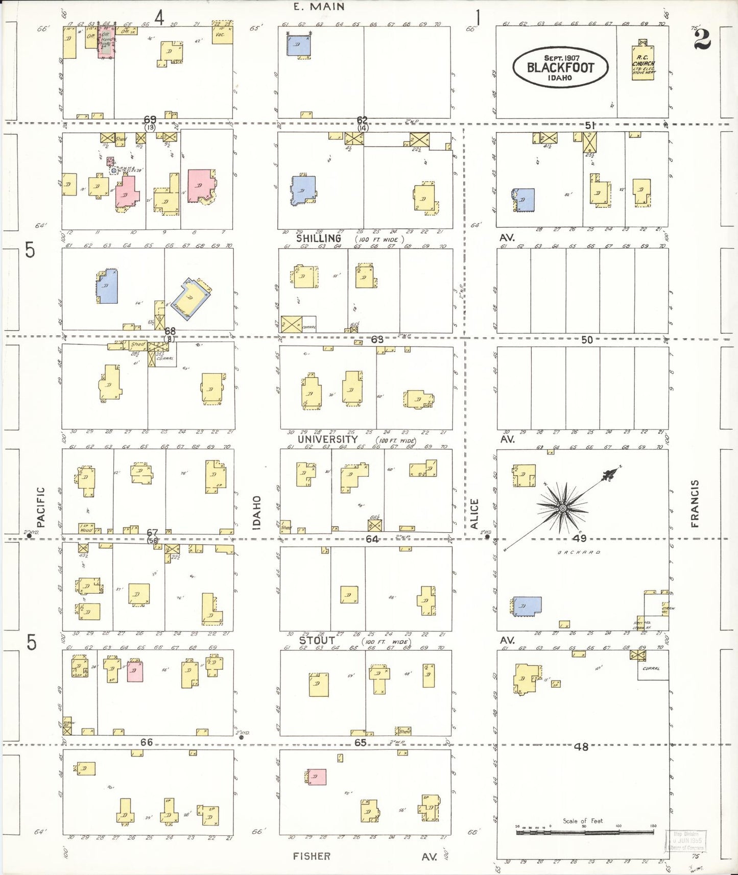 Sanborn Fire Insurance Map from Blackfoot, Bingham County, Idaho (1907), Sheet #0002 - Historic Sanborn Fire Insurance Map Print, vintage old map wall art, antique decor, genealogy gift, Idaho Idaho map