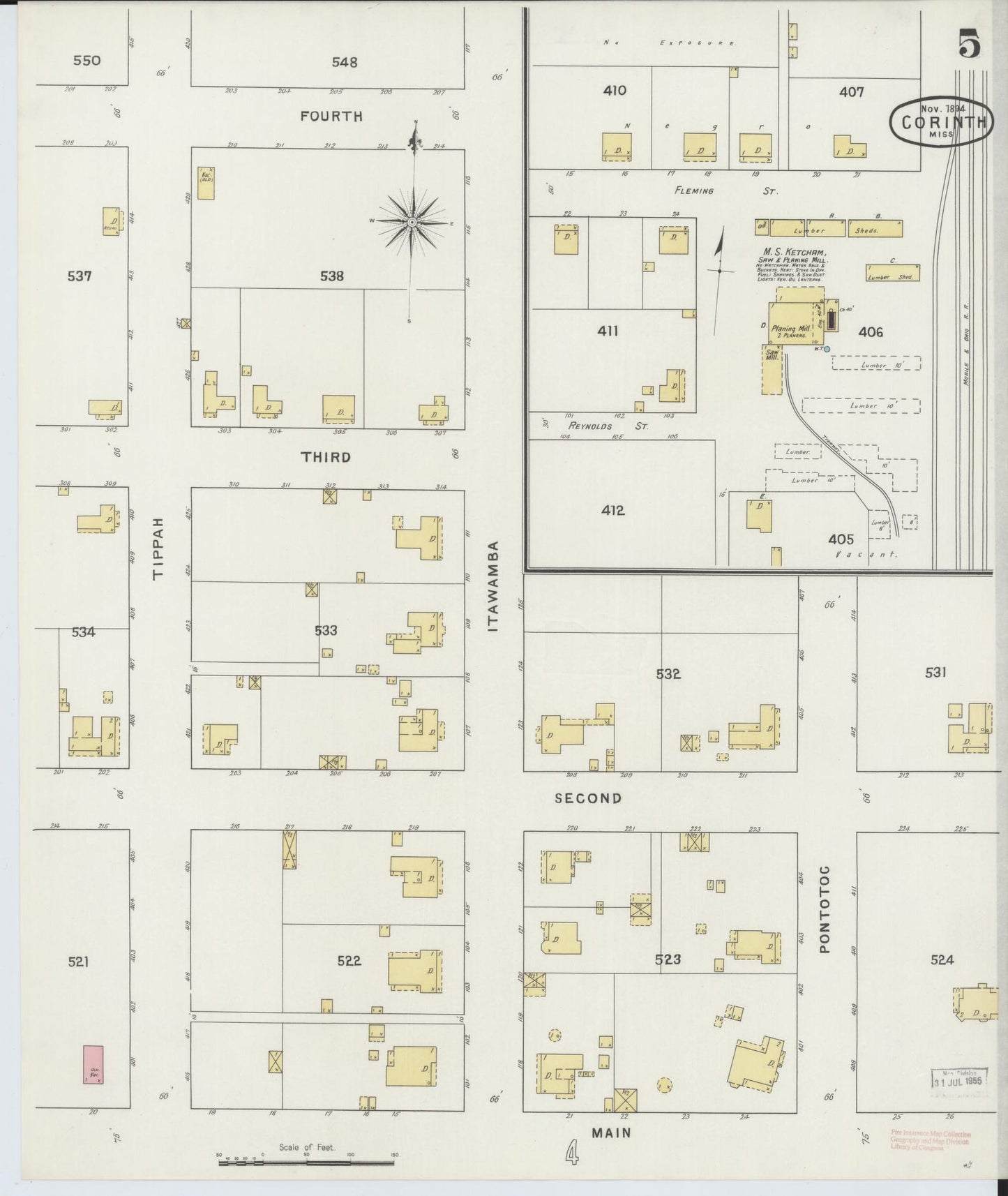 Sanborn Fire Insurance Map from Corinth, Alcorn County, Mississippi (1894), Sheet #0005 - Complete Map Set gallery image, historic Sanborn map, vintage wall art, Mississippi Mississippi