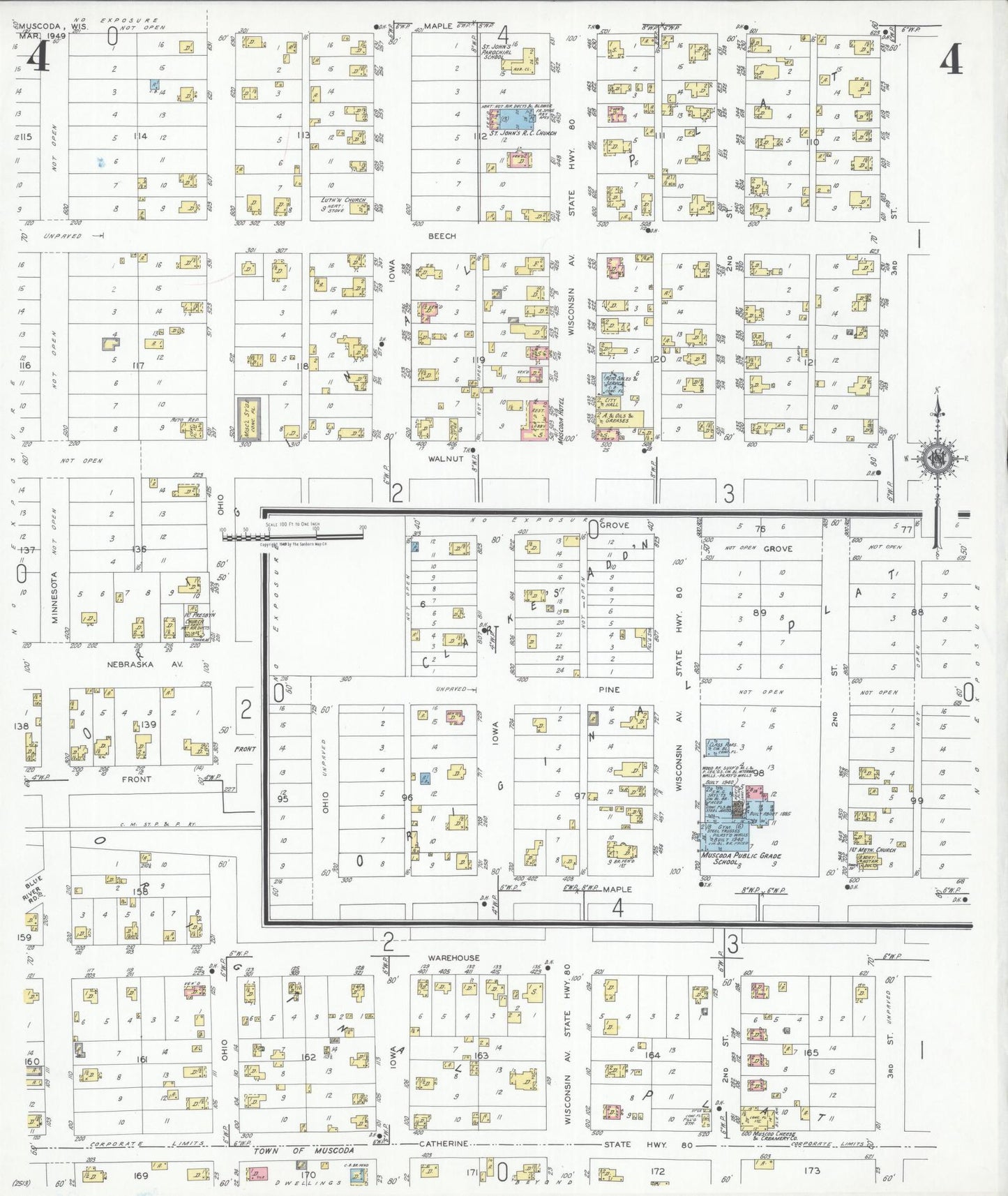 Sanborn Fire Insurance Map from Muscoda, Grant County, Wisconsin (1949), Sheet #0004 - Complete Map Set gallery image, historic Sanborn map, vintage wall art, Wisconsin Wisconsin