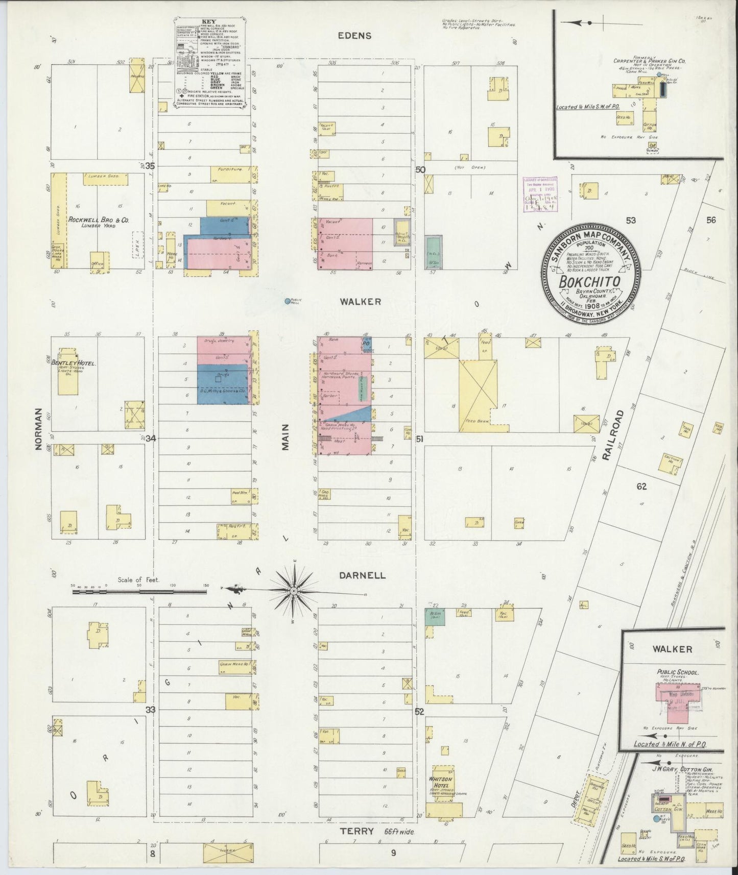 Sanborn Fire Insurance Map from Bokchito, Bryan County, Oklahoma (1908), Sheet #0001 - Historic Sanborn Fire Insurance Map Print, vintage old map wall art, antique decor, genealogy gift, Oklahoma Oklahoma map