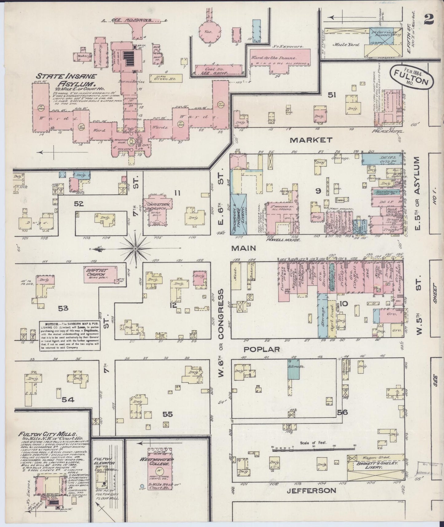 Sanborn Fire Insurance Map from Fulton, Callaway County, Missouri (1884), Sheet #0002 - Complete Map Set gallery image, historic Sanborn map, vintage wall art, Missouri Missouri