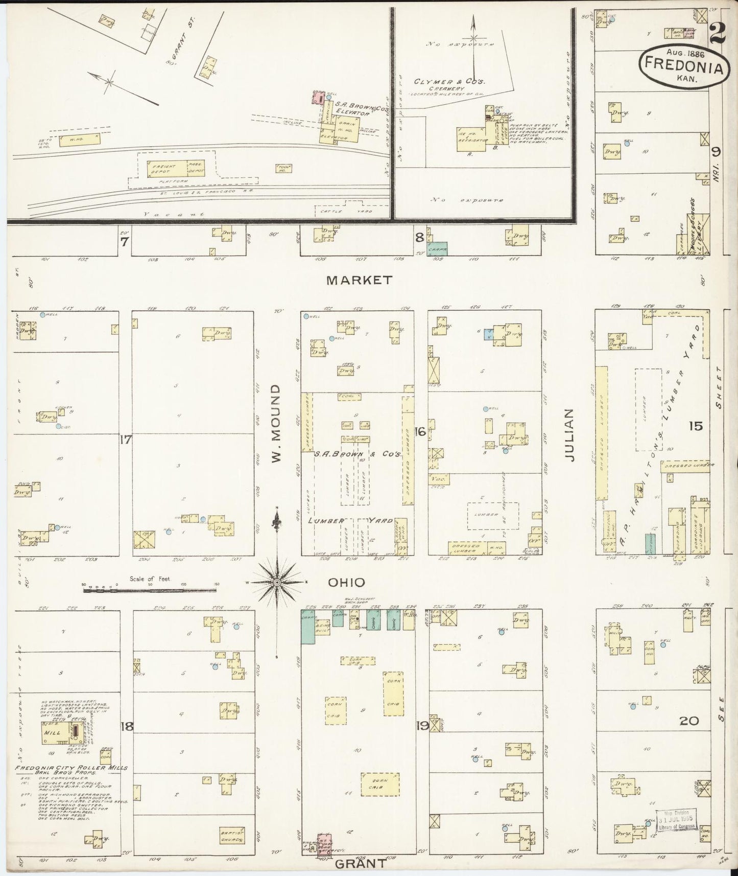 Sanborn Fire Insurance Map from Fredonia, Wilson County, Kansas (1886), Sheet #0002 - Complete Map Set gallery image, historic Sanborn map, vintage wall art, Kansas Kansas