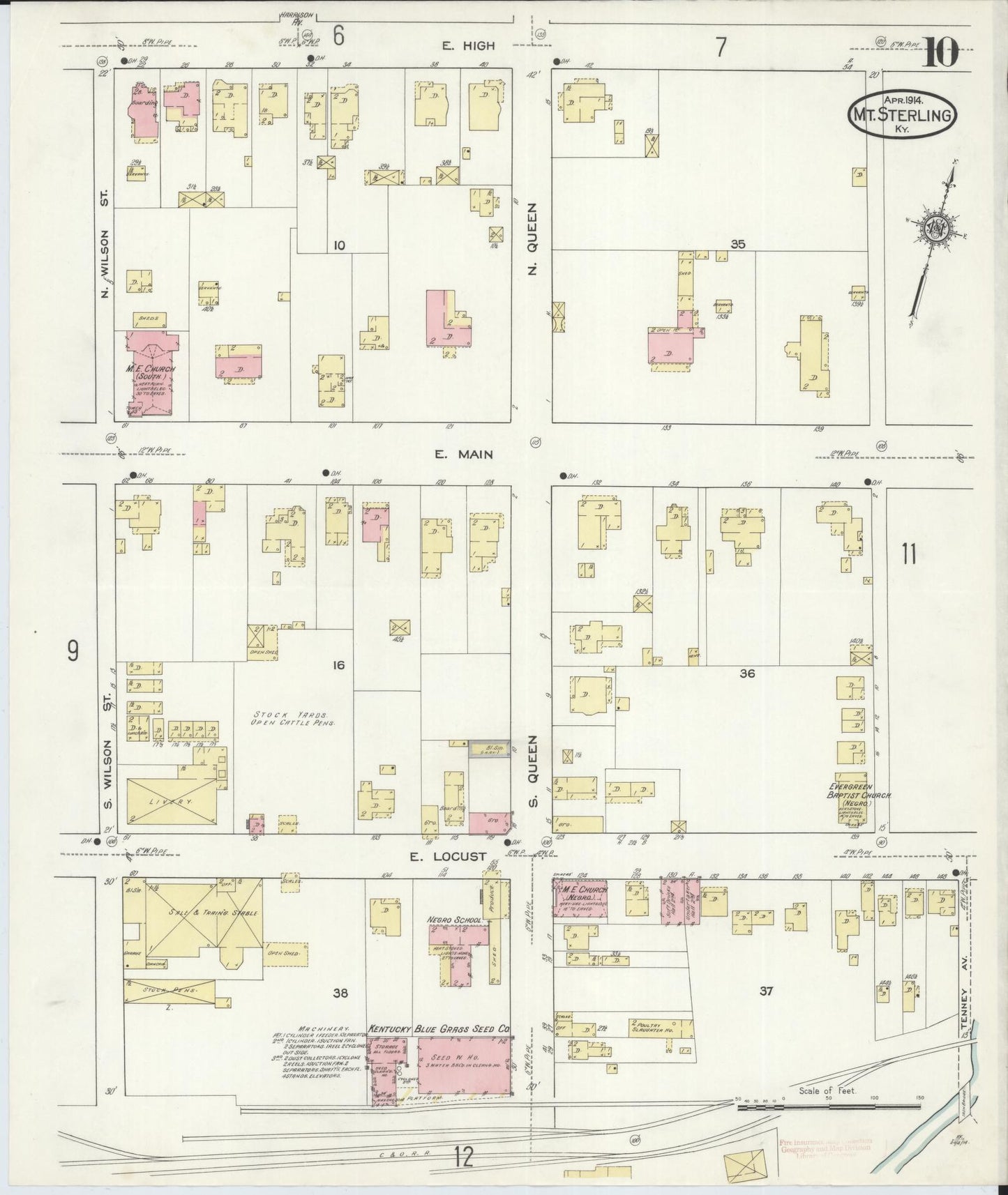 Sanborn Fire Insurance Map from Mount Sterling, Montgomery County, Kentucky (1914), Sheet #0010 - Historic Sanborn Fire Insurance Map Print, vintage old map wall art, antique decor, genealogy gift, Kentucky Kentucky map