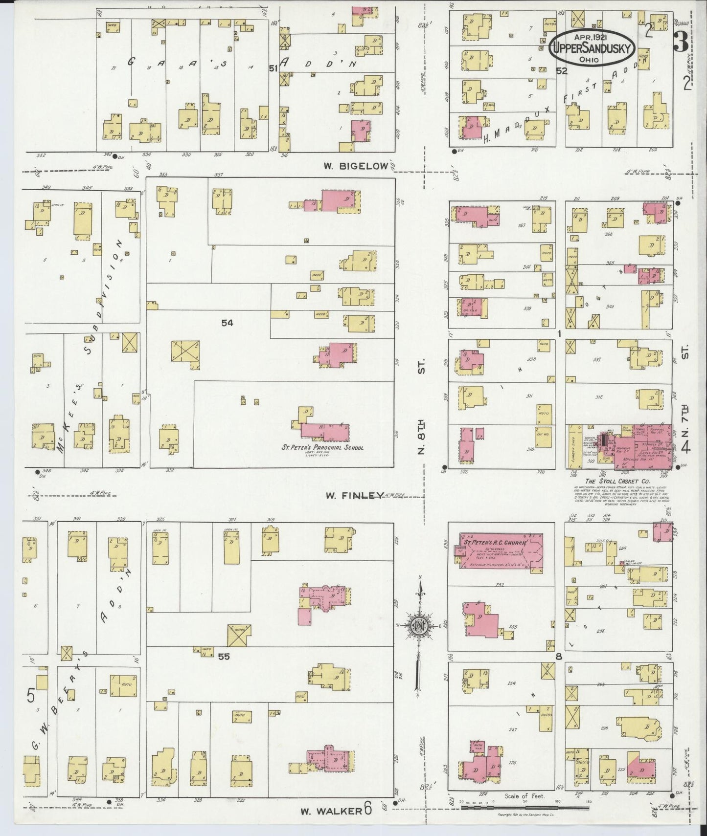 Sanborn Fire Insurance Map from Upper Sandusky, Wyandot County, Ohio (1921), Sheet #0003 - Historic Sanborn Fire Insurance Map Print, vintage old map wall art, antique decor, genealogy gift, Ohio Ohio map