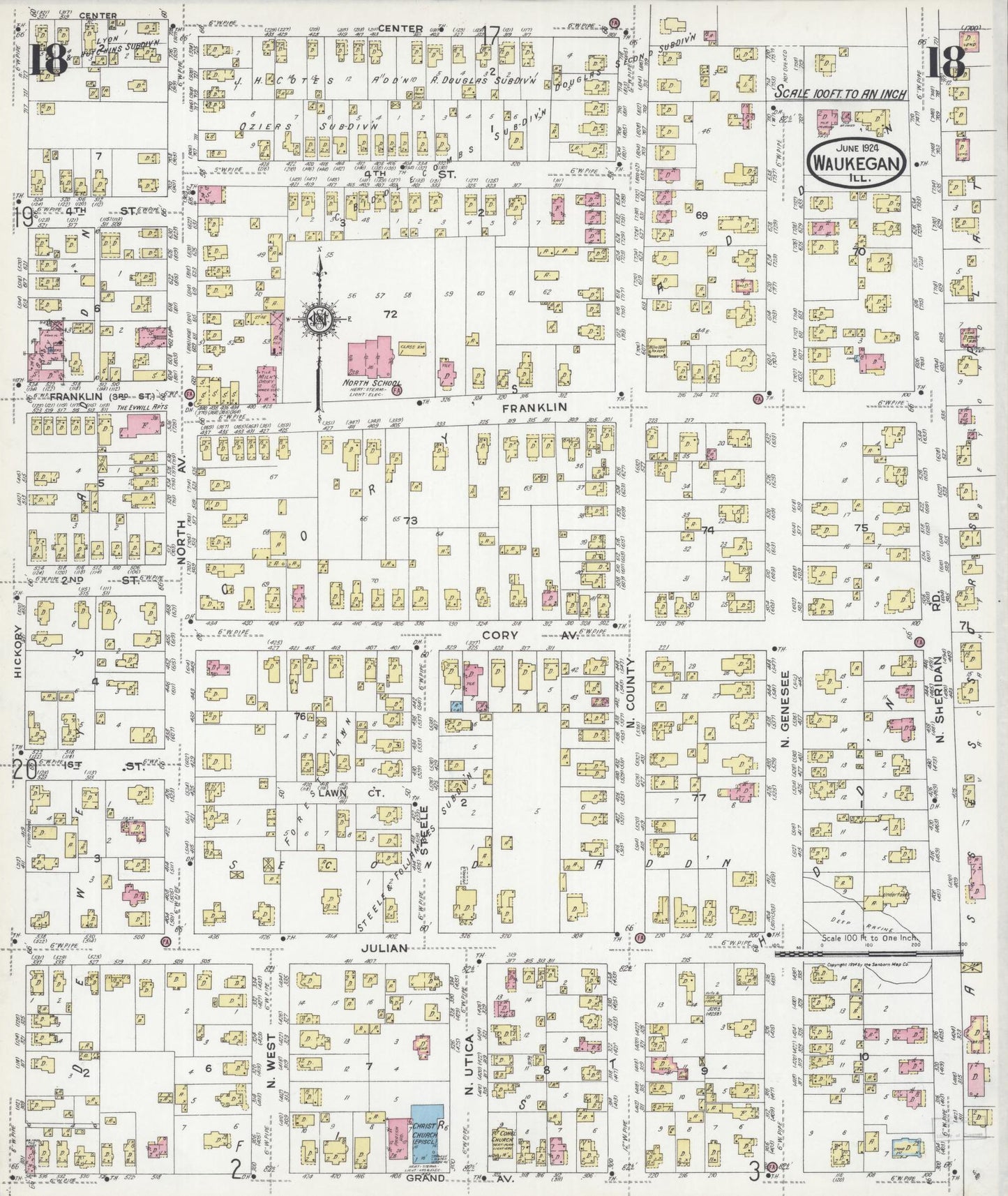 Sanborn Fire Insurance Map from Waukegan, Lake County, Illinois. (1924), Sheet 18 – Historic Sanborn Fire Insurance Map Print