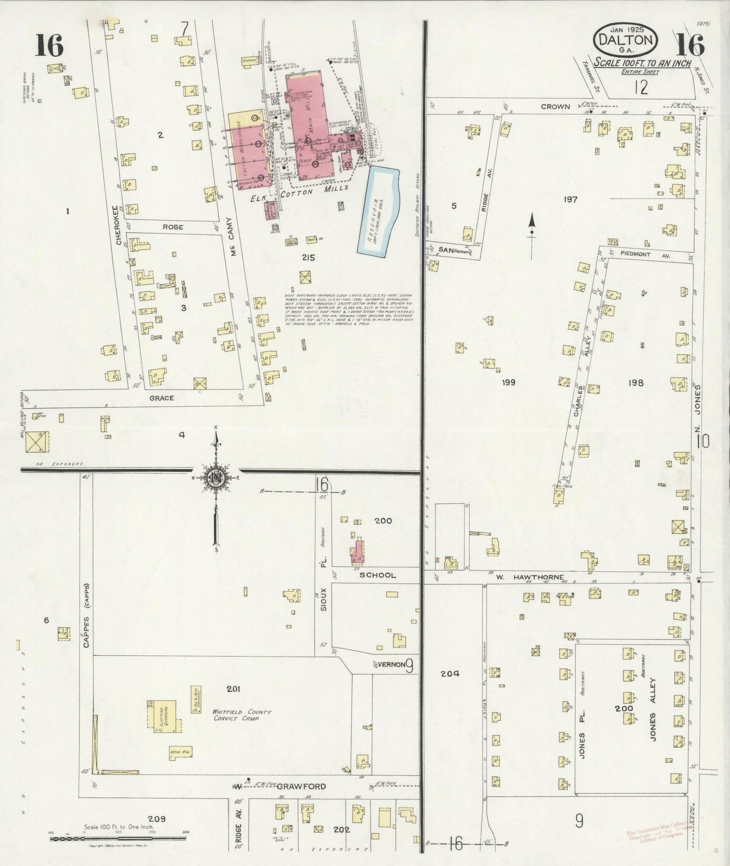 Sanborn Fire Insurance Map from Dalton, Whitfield County, Georgia (1925), Sheet #0016 - Complete Map Set gallery image, historic Sanborn map, vintage wall art, Georgia Georgia