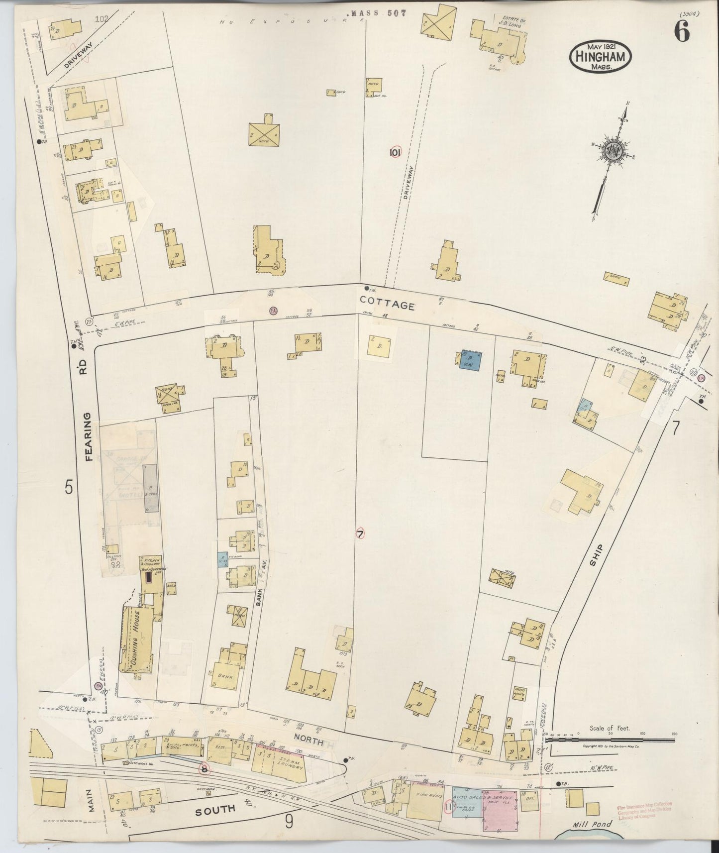 Sanborn Fire Insurance Map from Hingham, Plymouth County, Massachusetts (1948), Sheet #0006 - Historic Sanborn Fire Insurance Map Print, vintage old map wall art, antique decor, genealogy gift, Massachusetts Massachusetts map