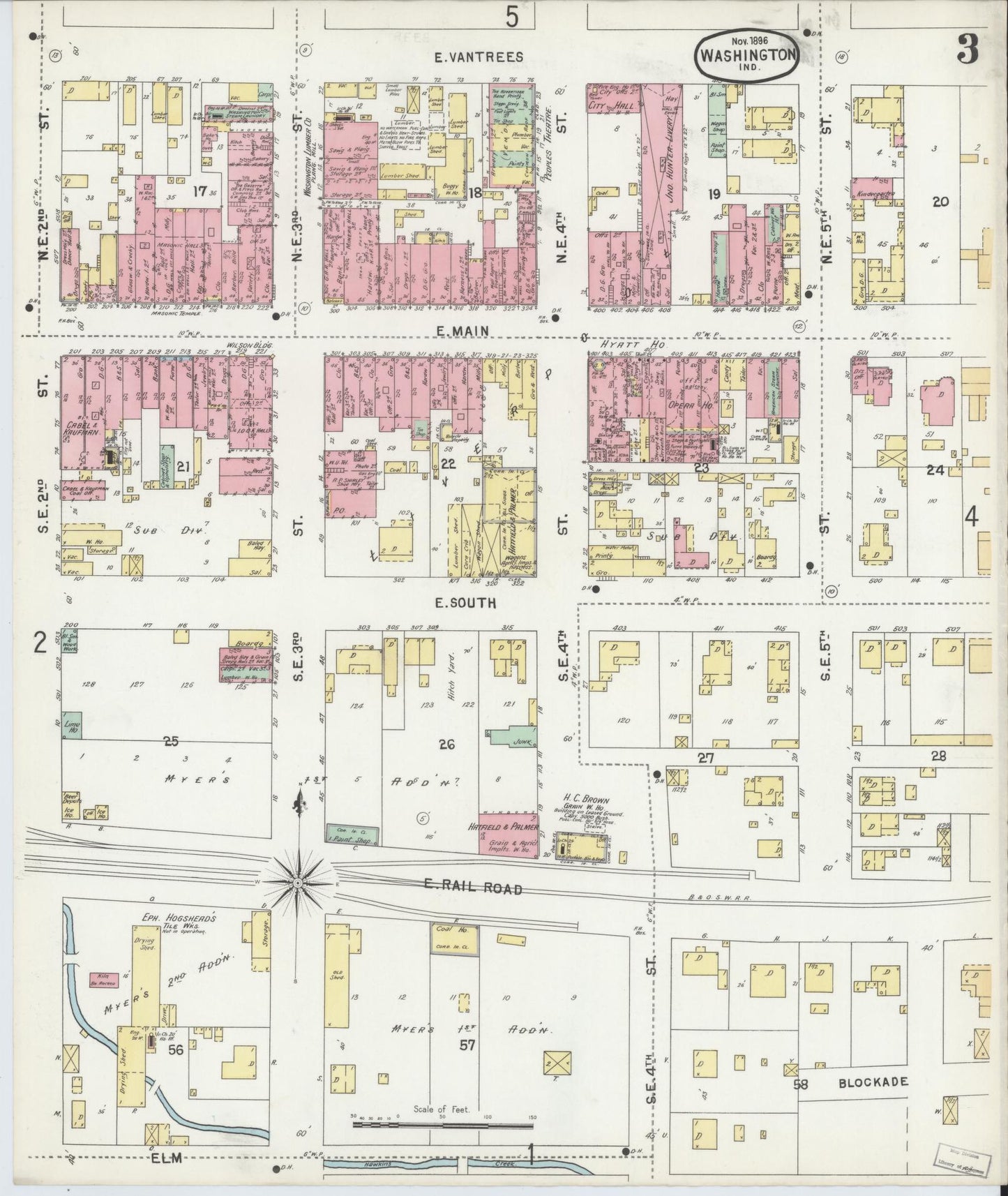 Sanborn Fire Insurance Map from Washington, Daviess County, Indiana (1896), Sheet #0003 - Historic Sanborn Fire Insurance Map Print, vintage old map wall art, antique decor, genealogy gift, Washington Washington map